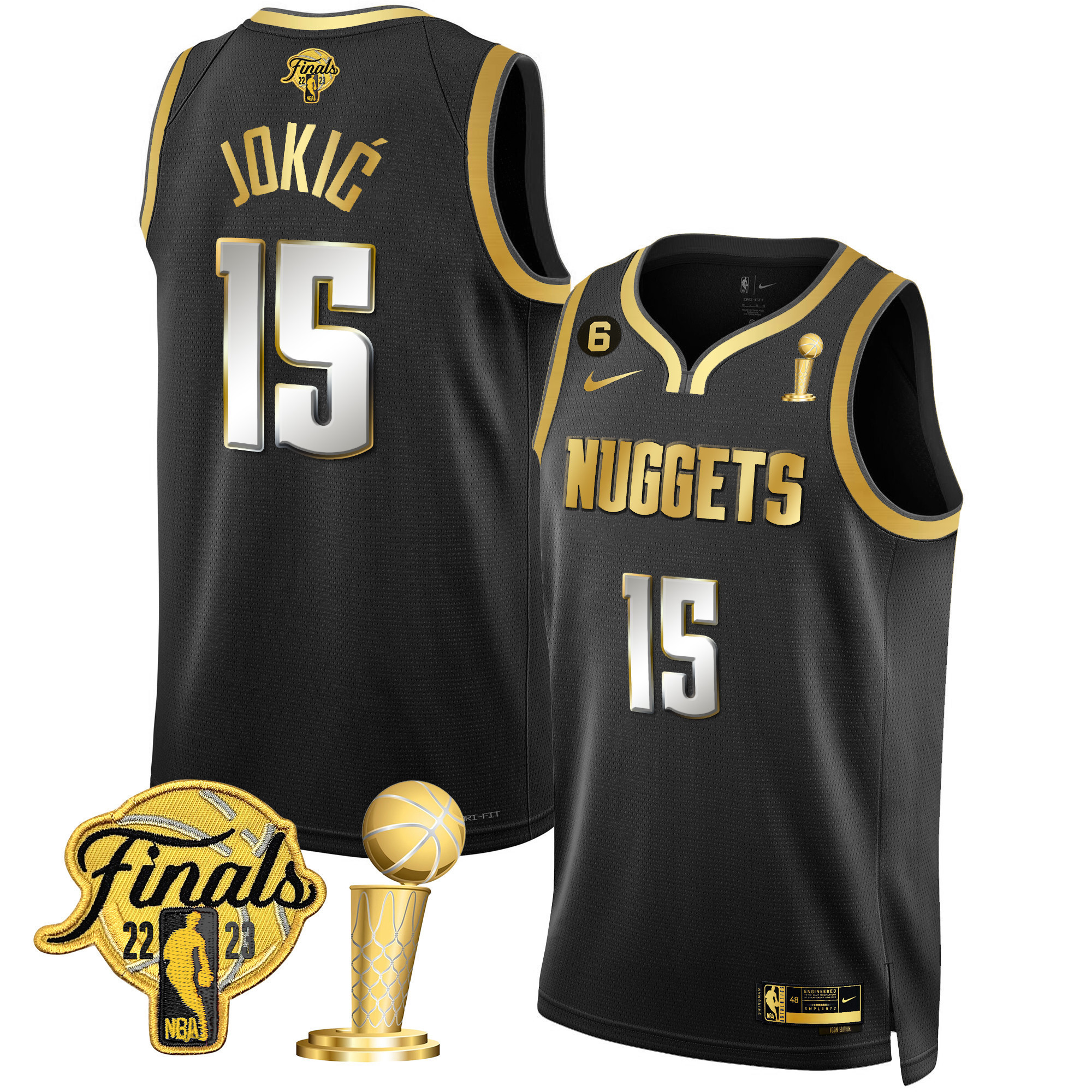 Nikola Jokic Men's Denver Nuggets 2023 Finals & Champions Patch Gold Black Limited Jersey - All Stitched