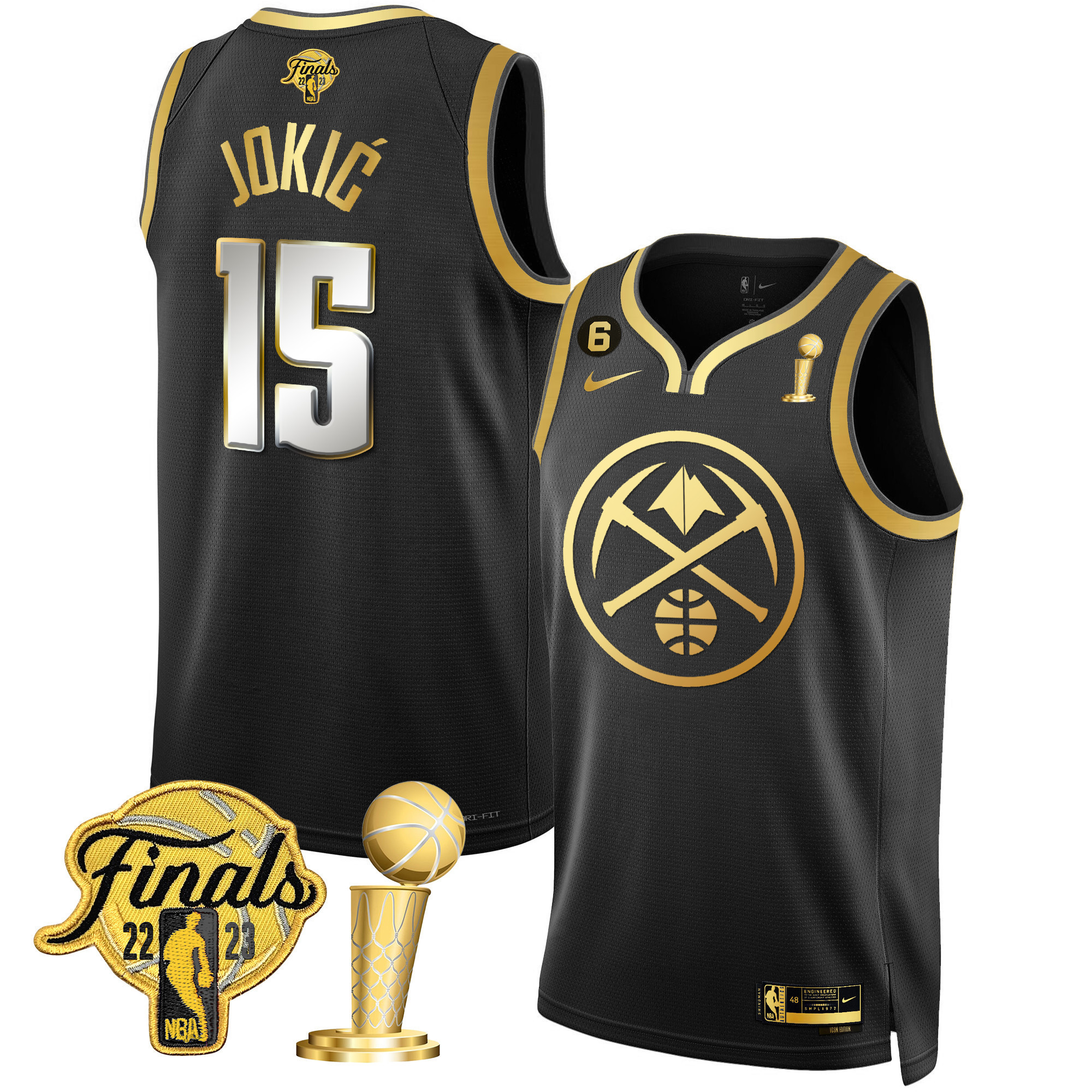 Nikola Jokic Men's Denver Nuggets 2023 Finals & Champions Patch Gold Special Black Limited Jersey - All Stitched