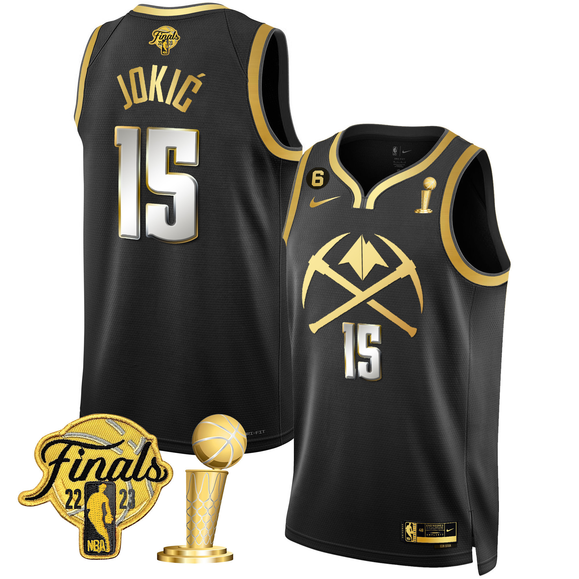 Nikola Jokic Men's Denver Nuggets 2023 Finals & Champions Patch Gold Special V2 Black Limited Jersey - All Stitched