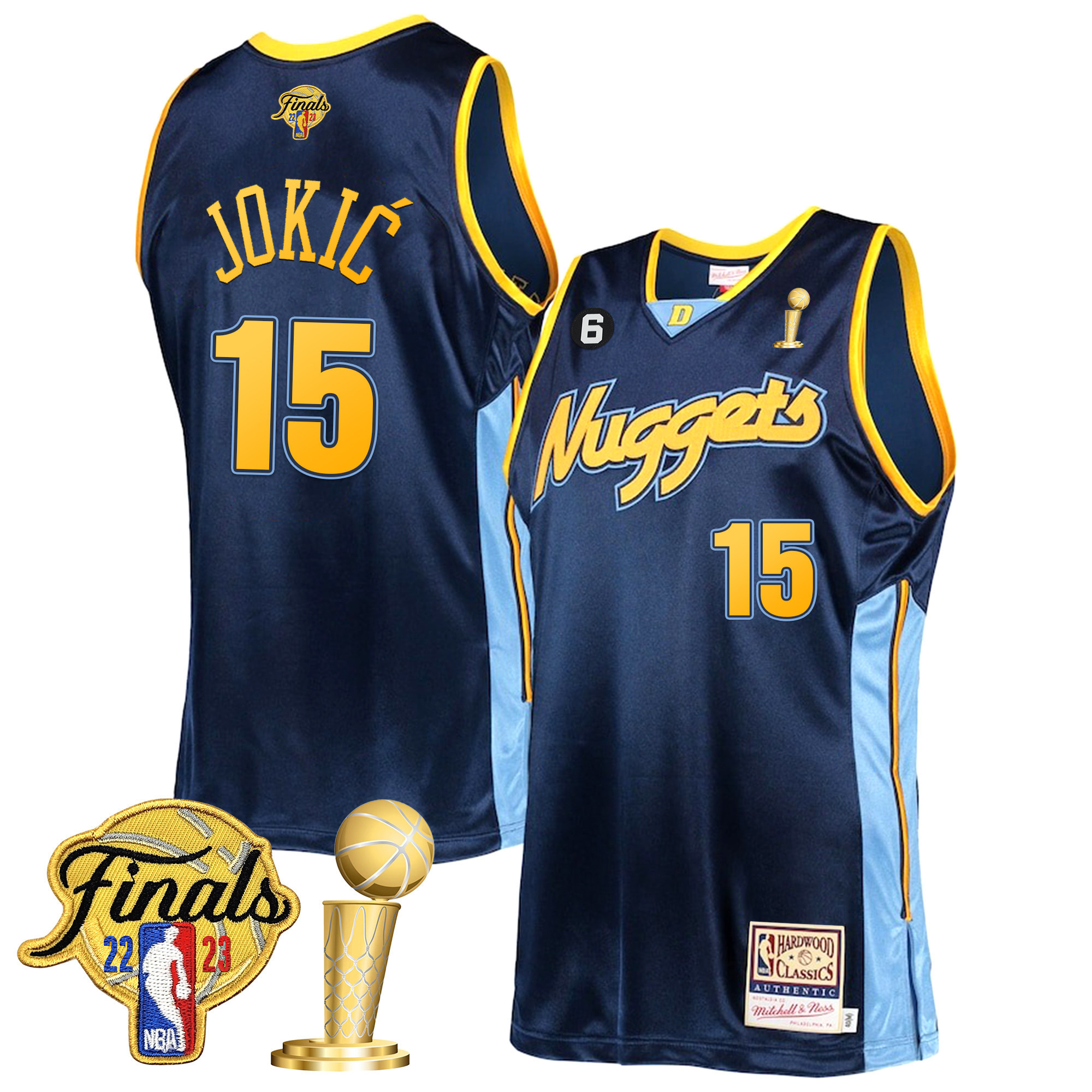 Nikola Jokic Men's Denver Nuggets 2023 Finals Patch & Champions Collection V2 Hardwood Classics Jersey - All Stitched
