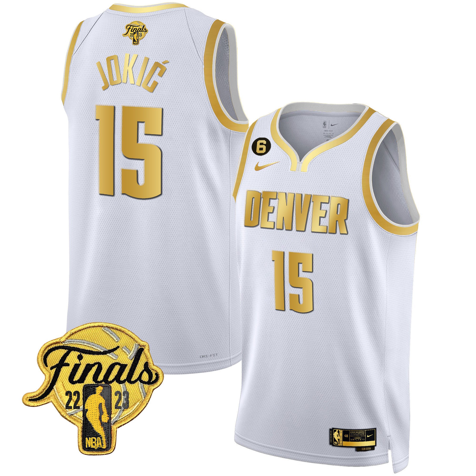 Nikola Jokic Men's Denver Nuggets 2023 Finals Patch Black & White Gold Jersey - All Stitched