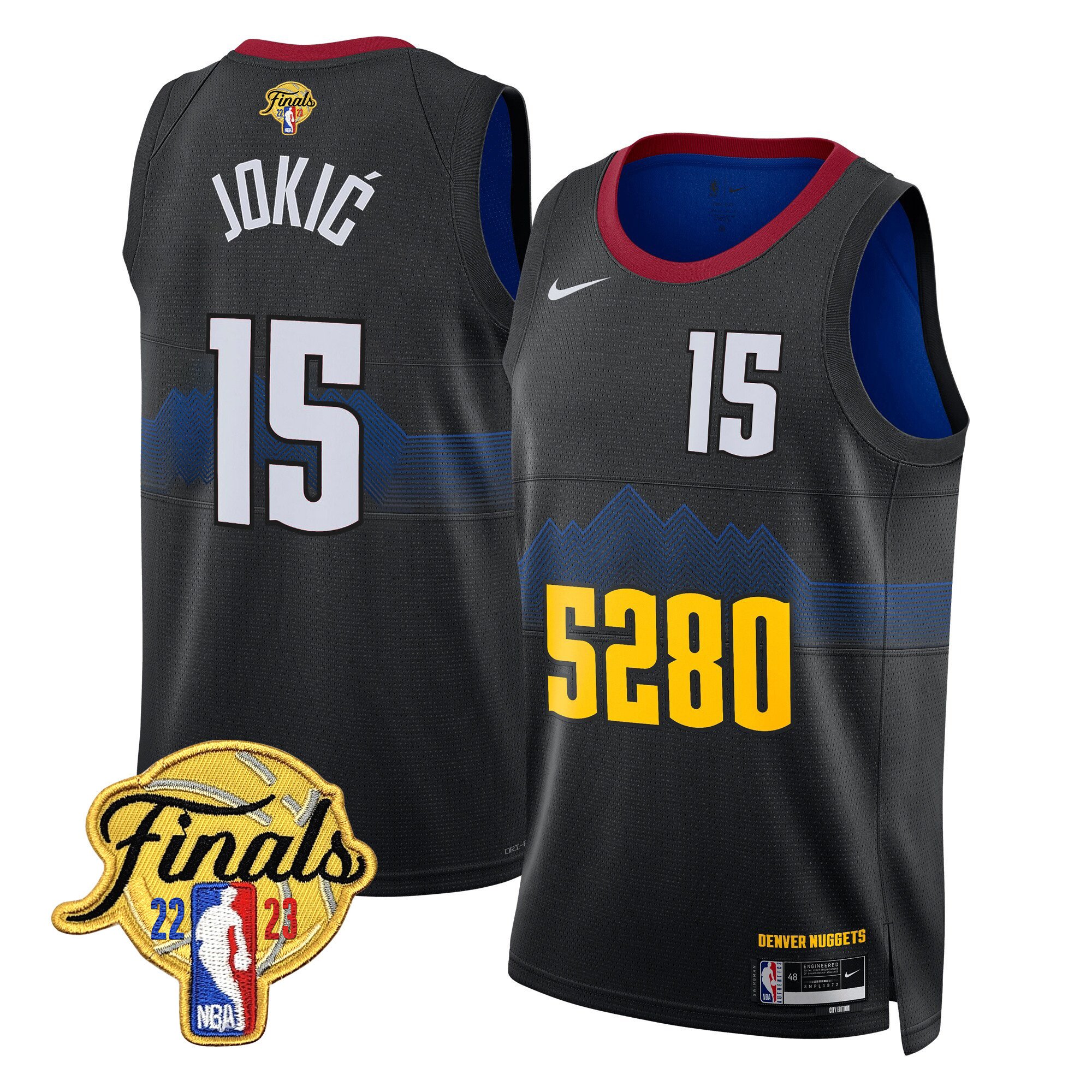 Nikola Jokic Men's Denver Nuggets 2023 Finals Patch Collection V2 5280 City Jersey - All Stitched