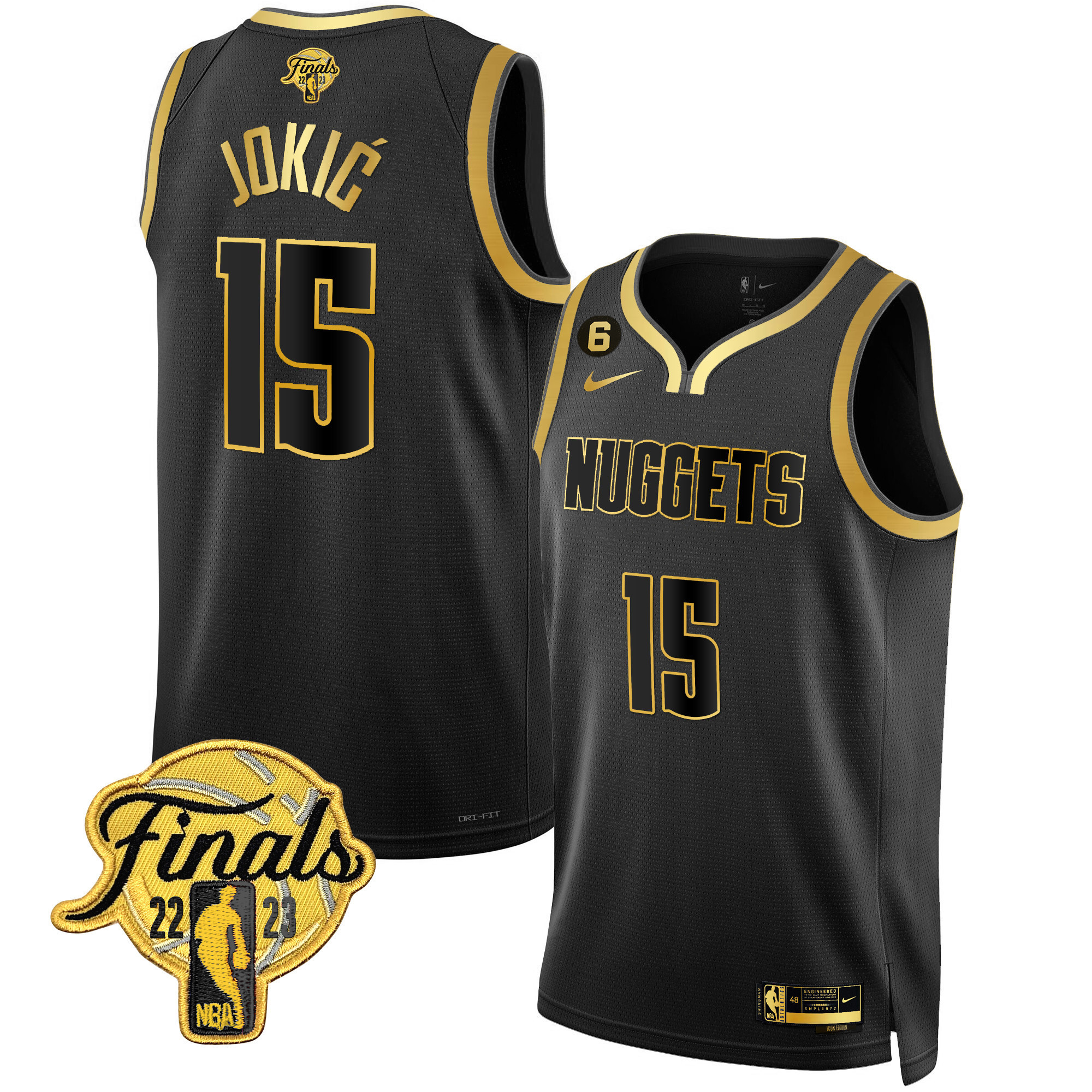 Nikola Jokic Men's Denver Nuggets 2023 Finals Patch Gold Black Gold Jersey - All Stitched