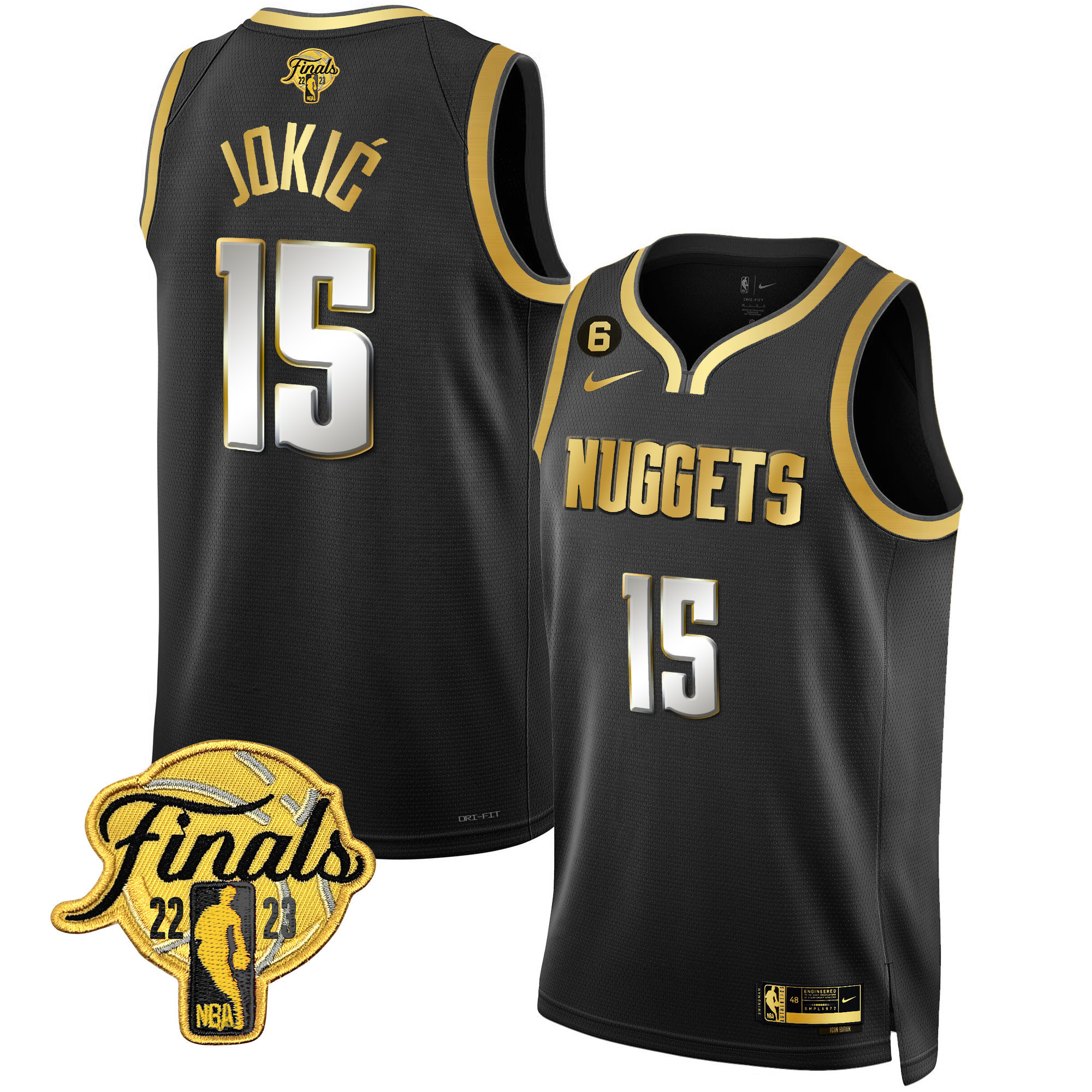 Nikola Jokic Men's Denver Nuggets 2023 Finals Patch Gold Black Limited Jersey - All Stitched