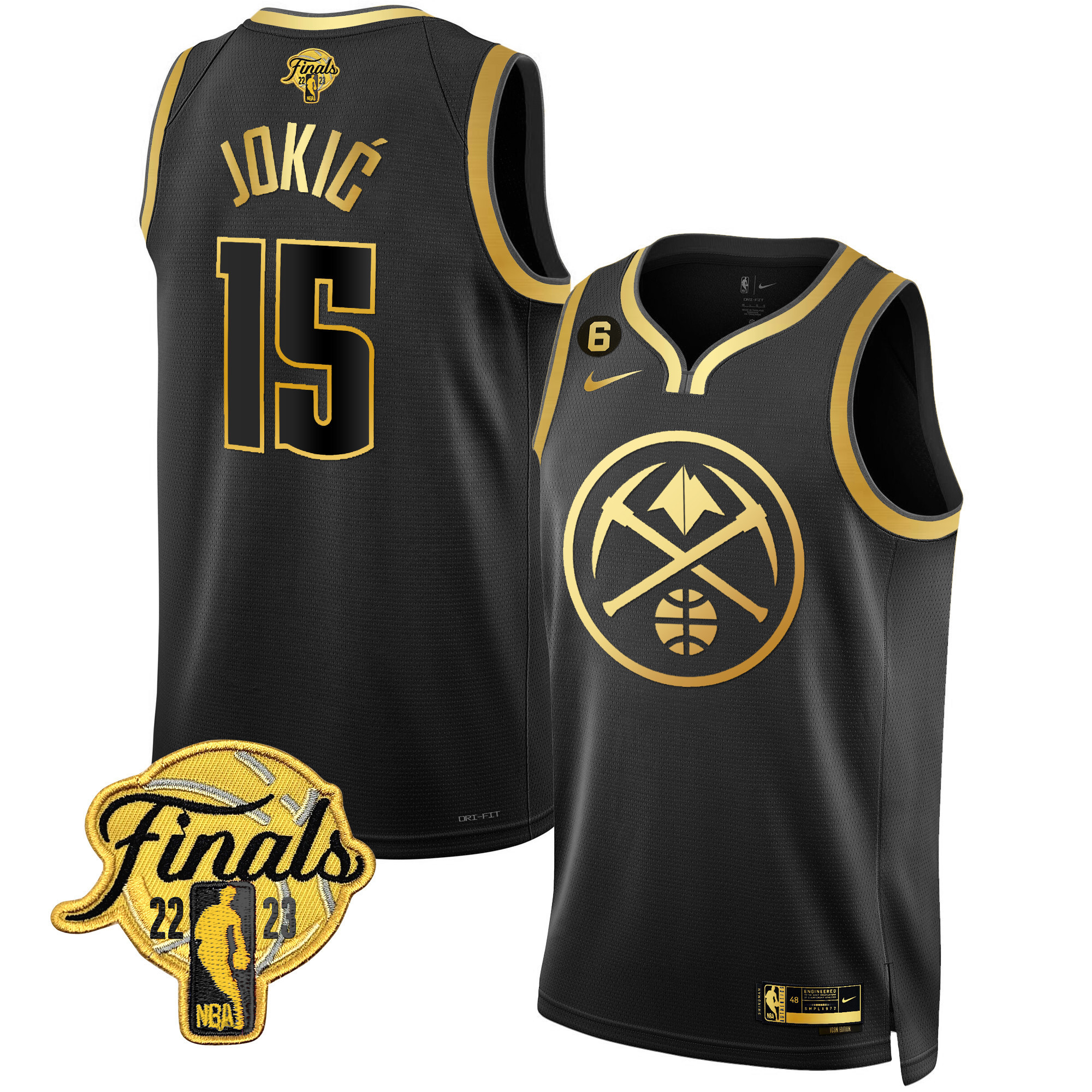 Nikola Jokic Men's Denver Nuggets 2023 Finals Patch Gold Special Black Gold Jersey - All Stitched