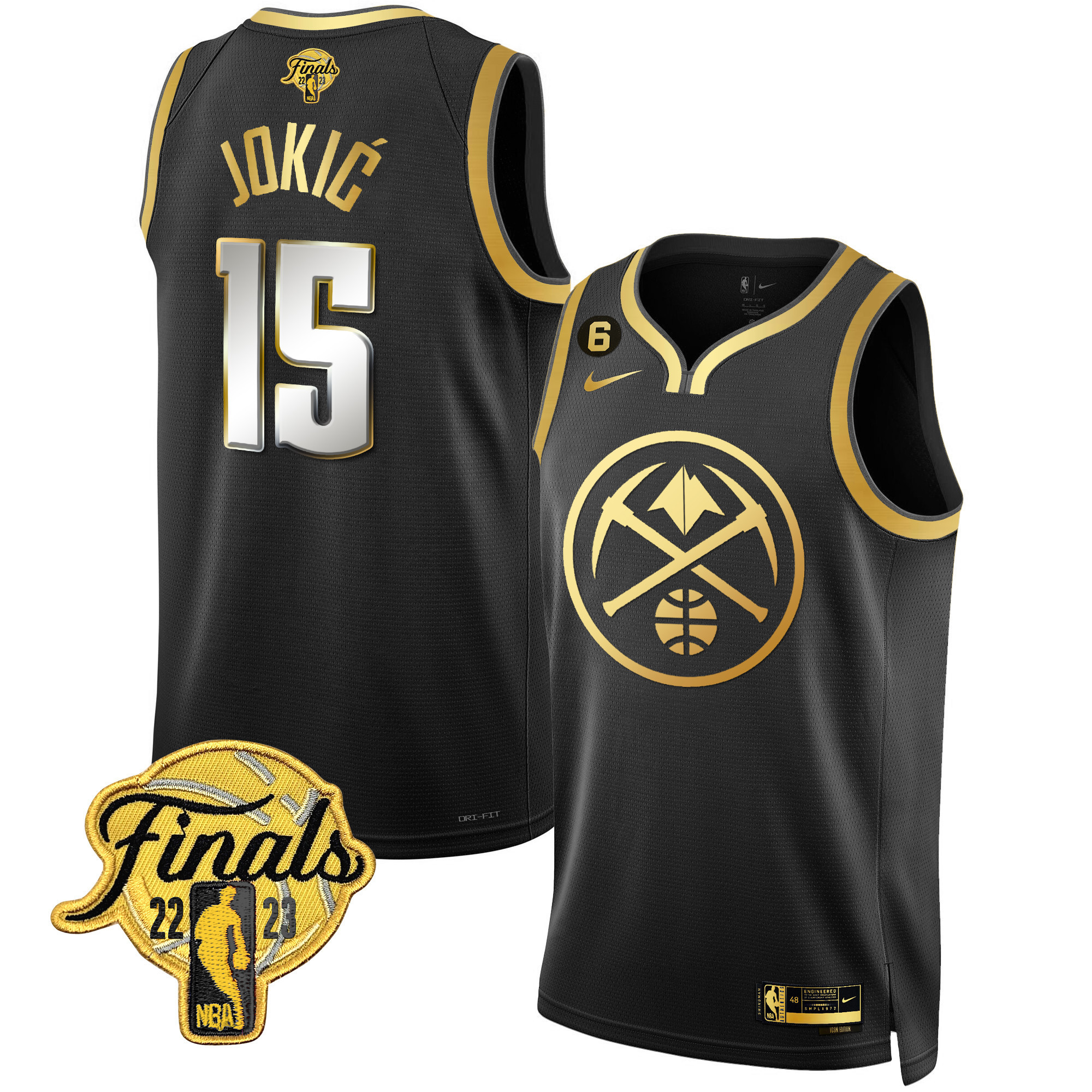 Nikola Jokic Men's Denver Nuggets 2023 Finals Patch Gold Special Black Limited Jersey - All Stitched