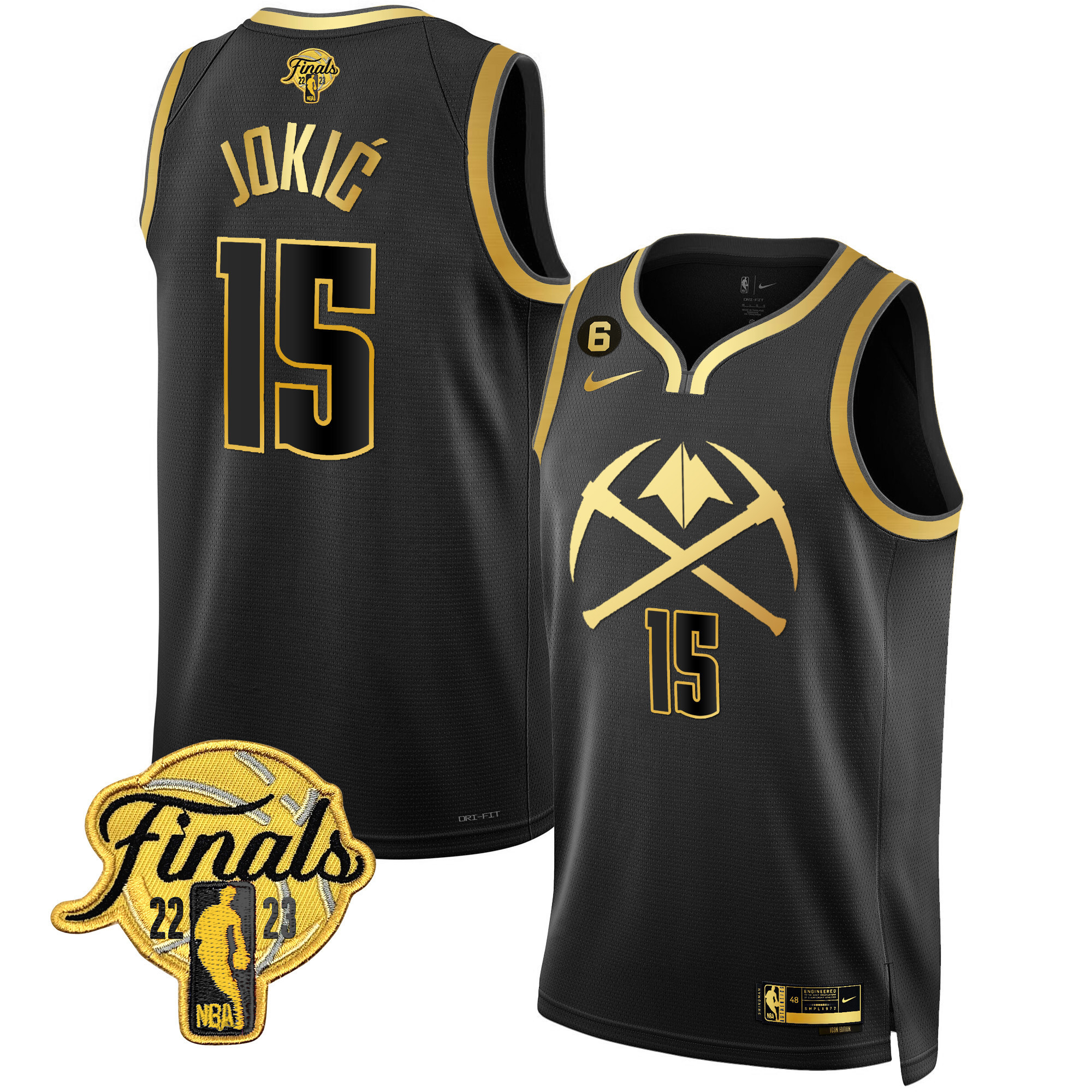 Nikola Jokic Men's Denver Nuggets 2023 Finals Patch Gold Special V2 Black Gold Jersey - All Stitched