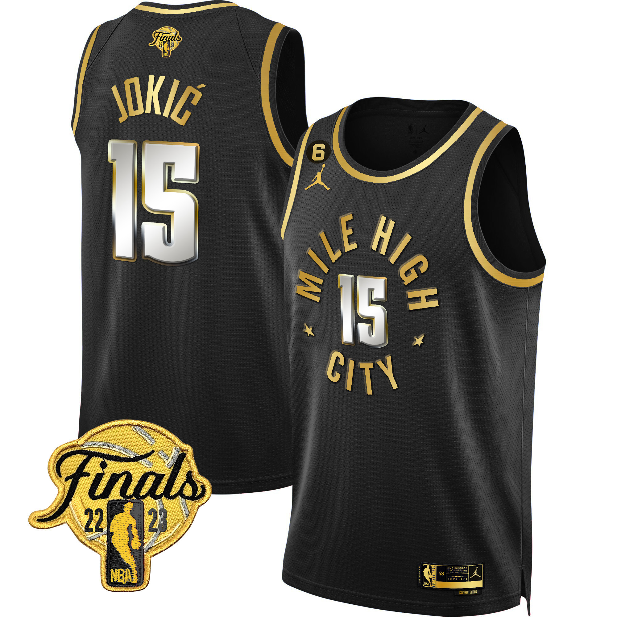 Nikola Jokic Men's Denver Nuggets 2023 Finals Patch Gold Statement Limited Jersey - All Stitched