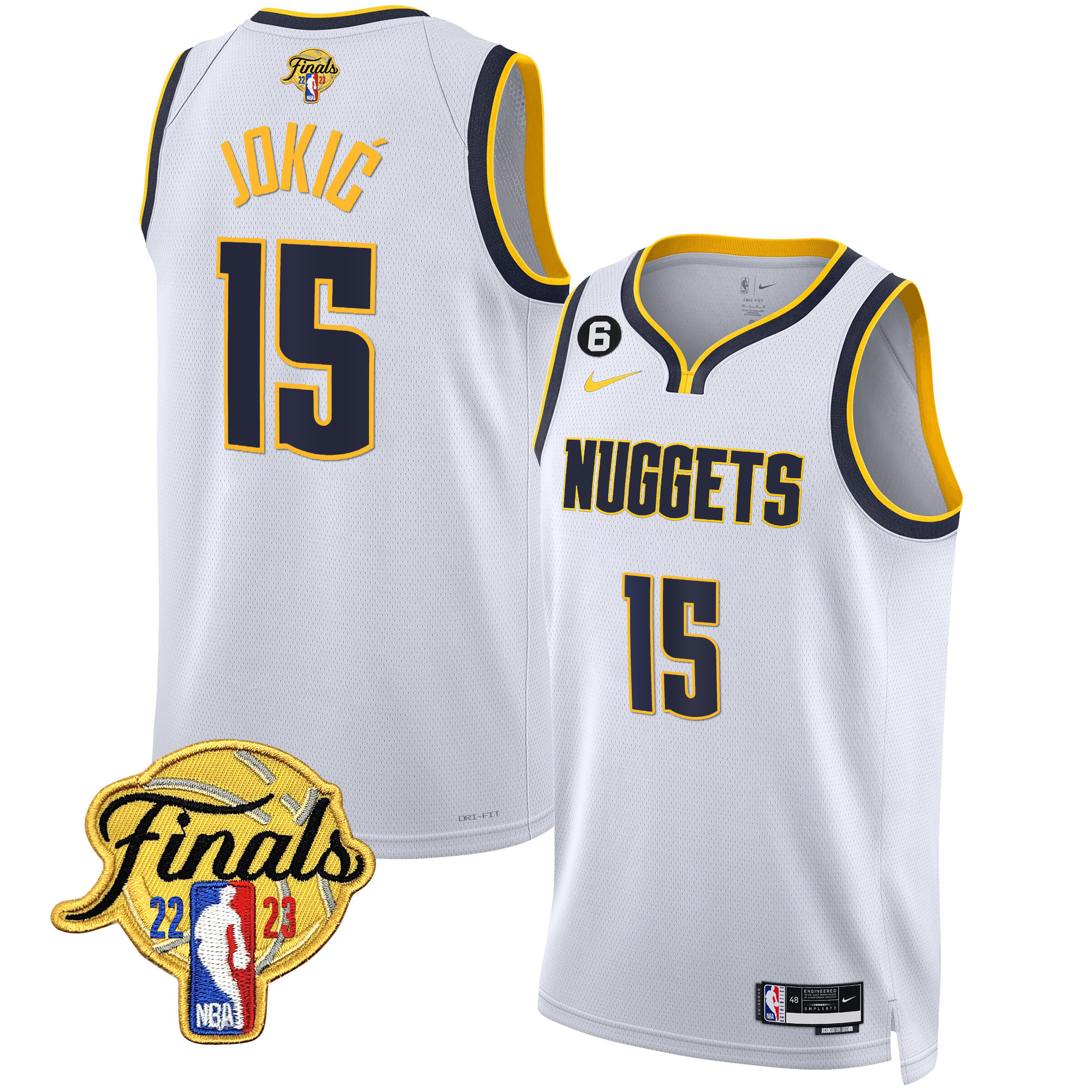 Nikola Jokic Men's Denver Nuggets 2023 Finals Patch Gold Trim Association Jersey - All Stitched