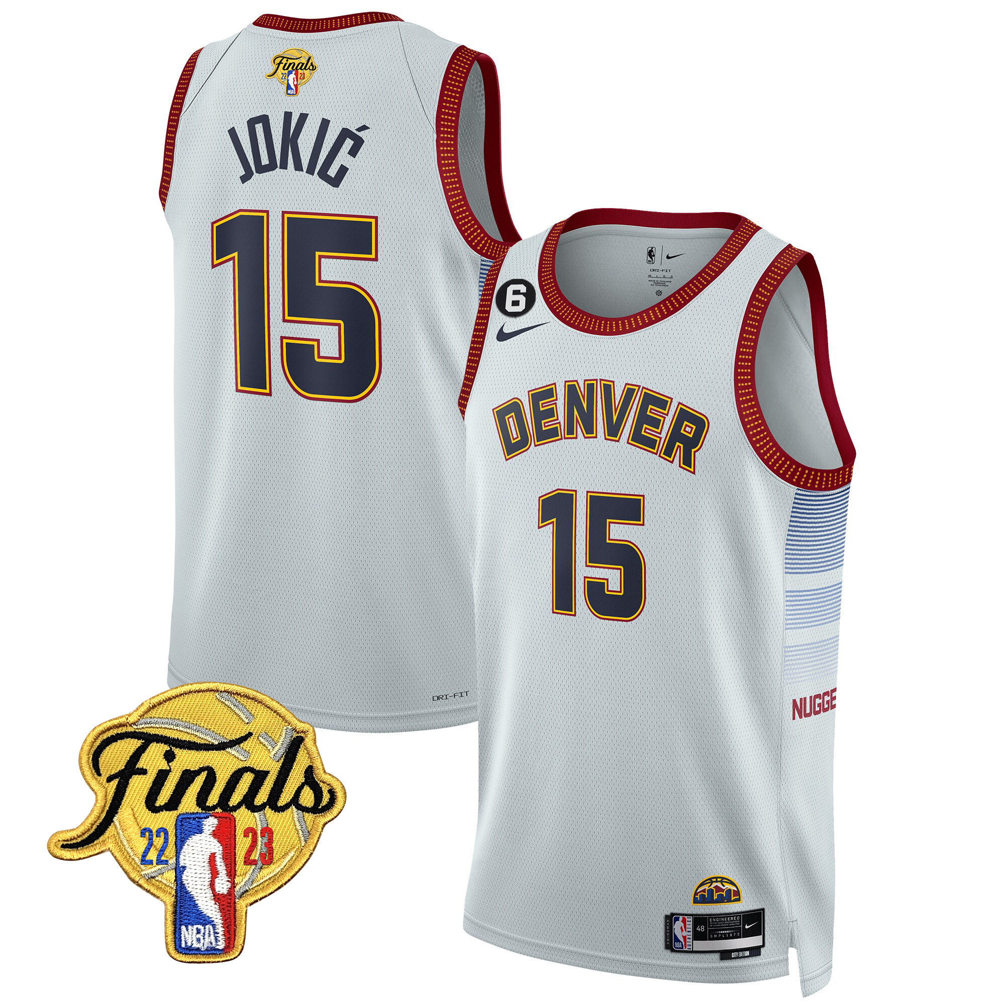 Nikola Jokic Men's Denver Nuggets 2023 Finals Patch Gold Trim City Gray Jersey - All Stitched