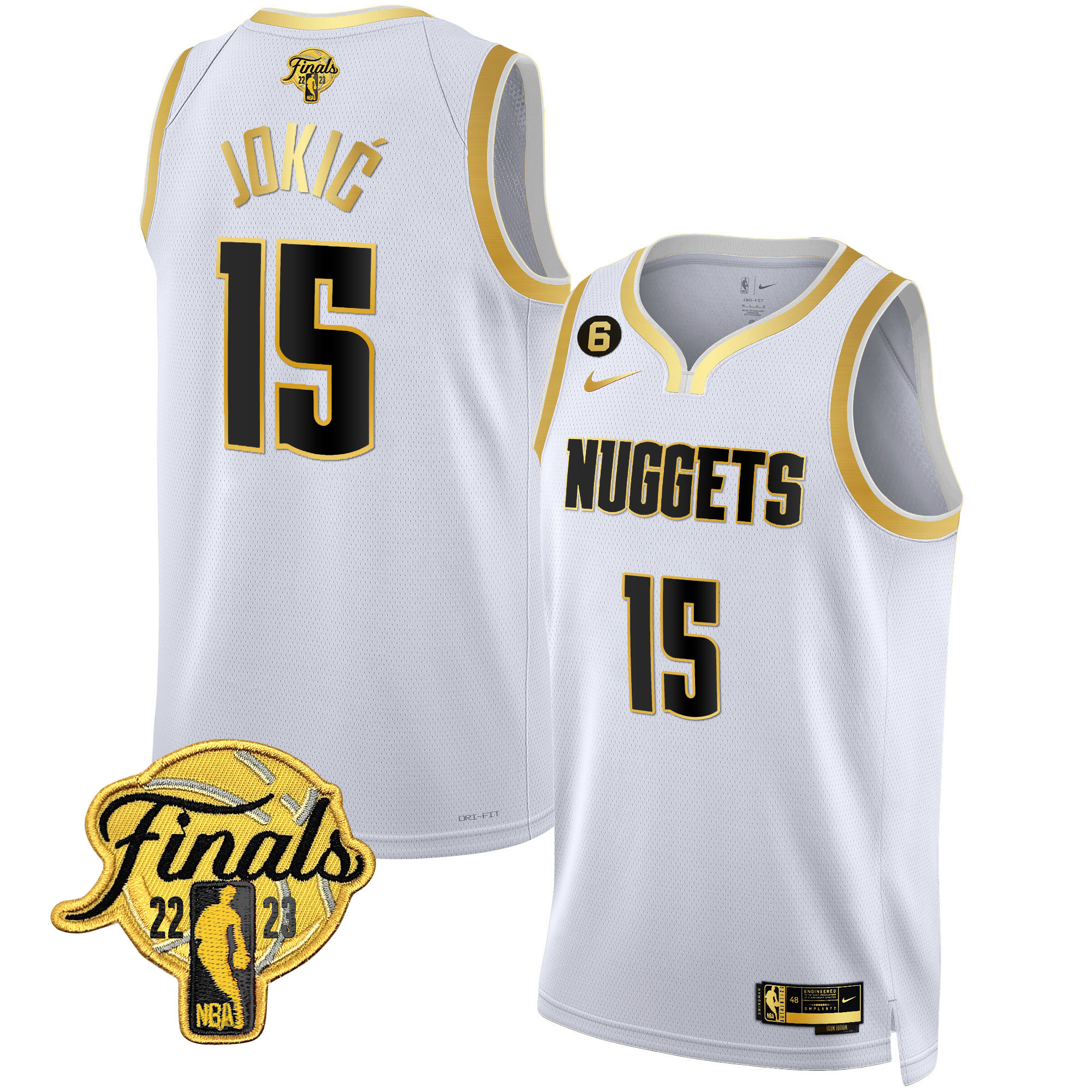Nikola Jokic Men's Denver Nuggets 2023 Finals Patch Gold White Gold Jersey - All Stitched