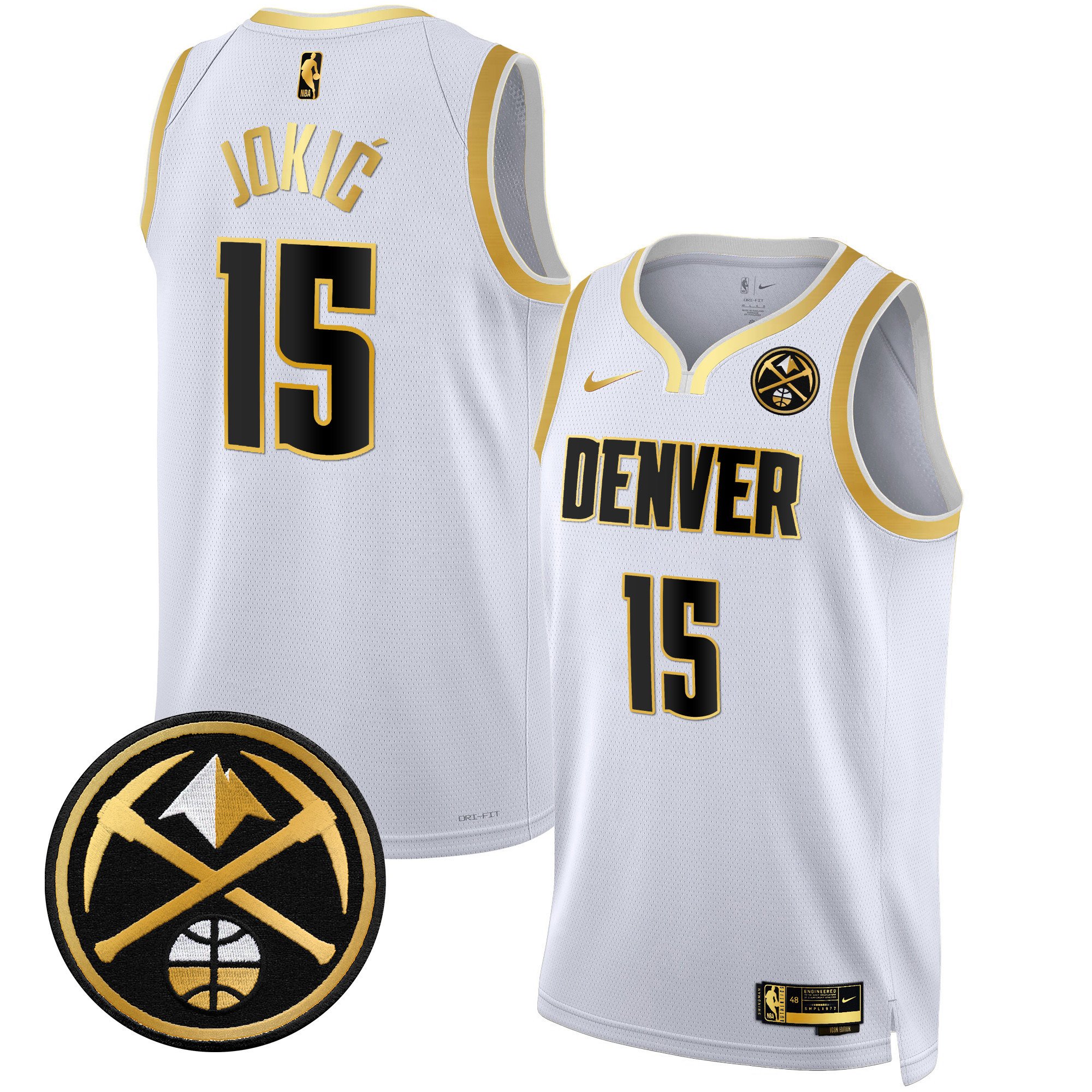 Nikola Jokic Men's Denver Nuggets Swingman White Gold Jersey - All Stitched