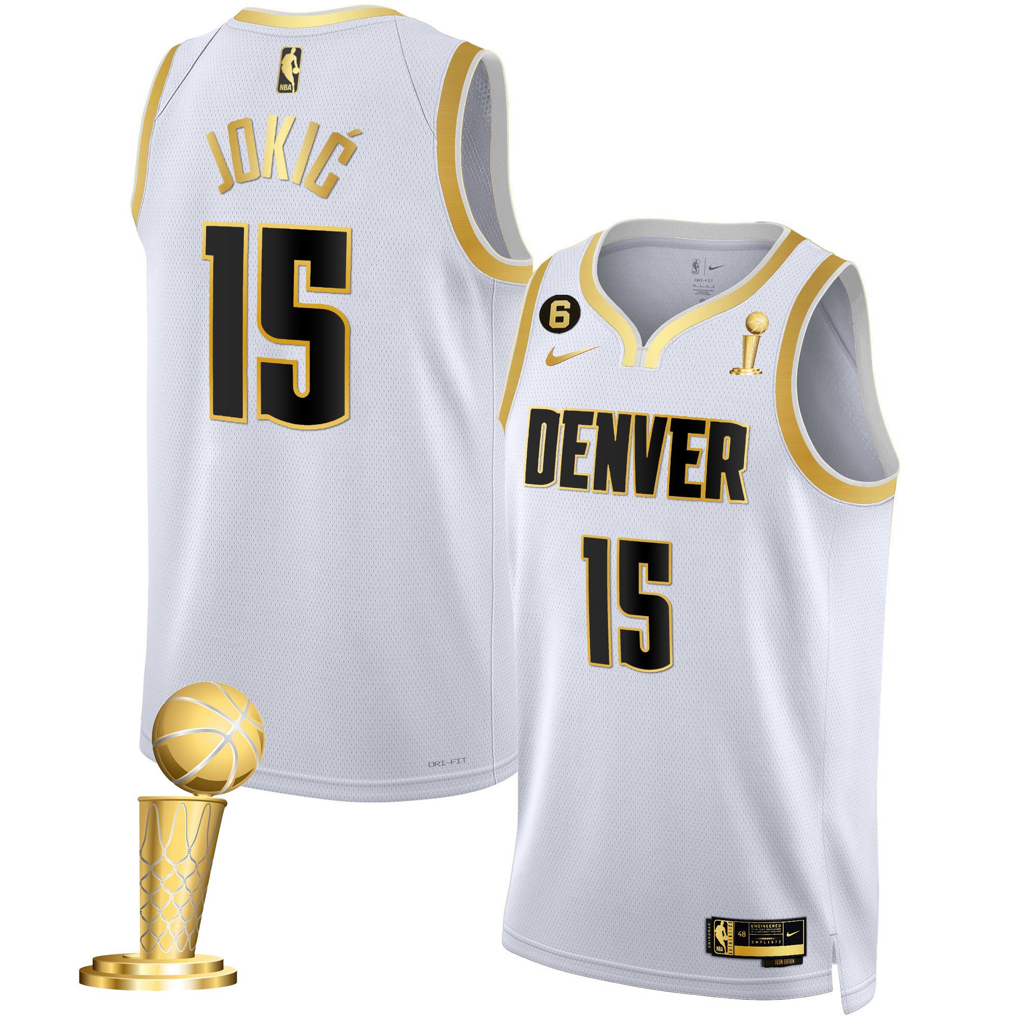 Nikola Jokic Youth's Denver Nuggets 2023 Champions Collection White Gold Jersey - All Stitched