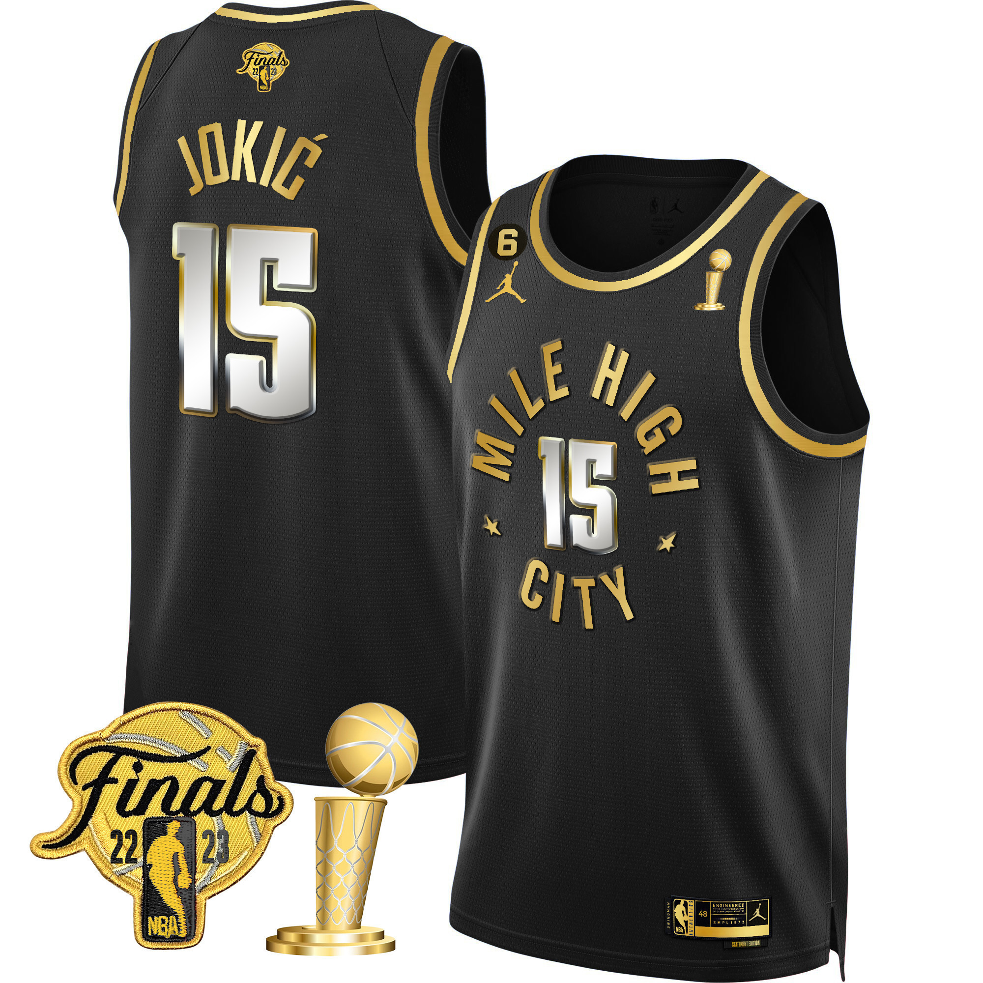 Nikola Jokic Youth's Denver Nuggets 2023 Finals & Champions Patch Gold Statement Limited Jersey - All Stitched