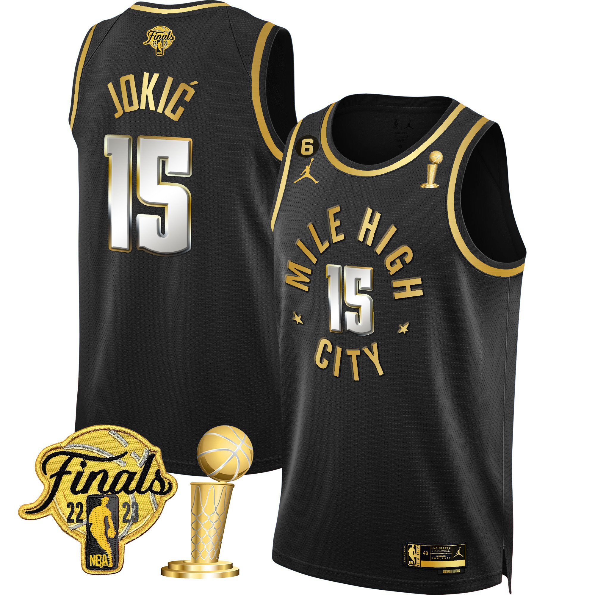 Nikola Jokic Youth's Denver Nuggets 2023 Finals & Champions Patch Gold Statement Limited Jersey - All Stitched