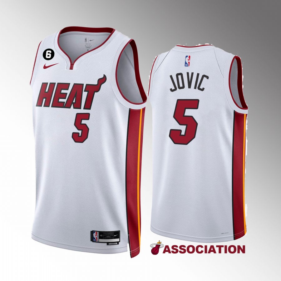 Nikola Jovic 2022-23 Miami Heat White #5 Association Edition Jersey NO.6 Patch