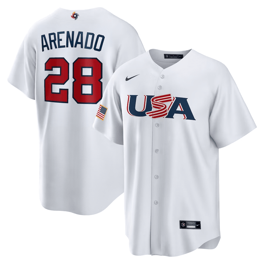 Nolan Arenado 28 USA Baseball 2023 World Baseball Classic Stitched Jersey – White