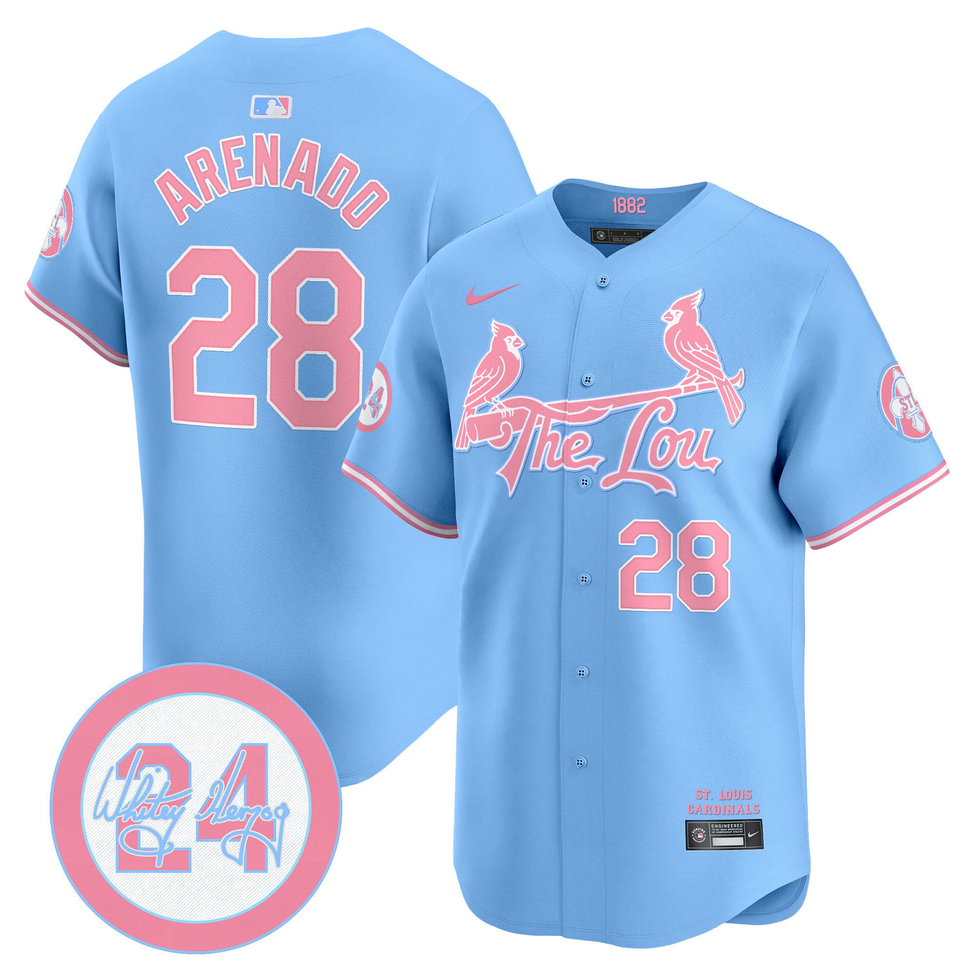 Nolan ArenadoUnisex St. Louis Cardinals Bubblegum Pink Vapor Premier Limited Light Blue Jersey - All Stitched