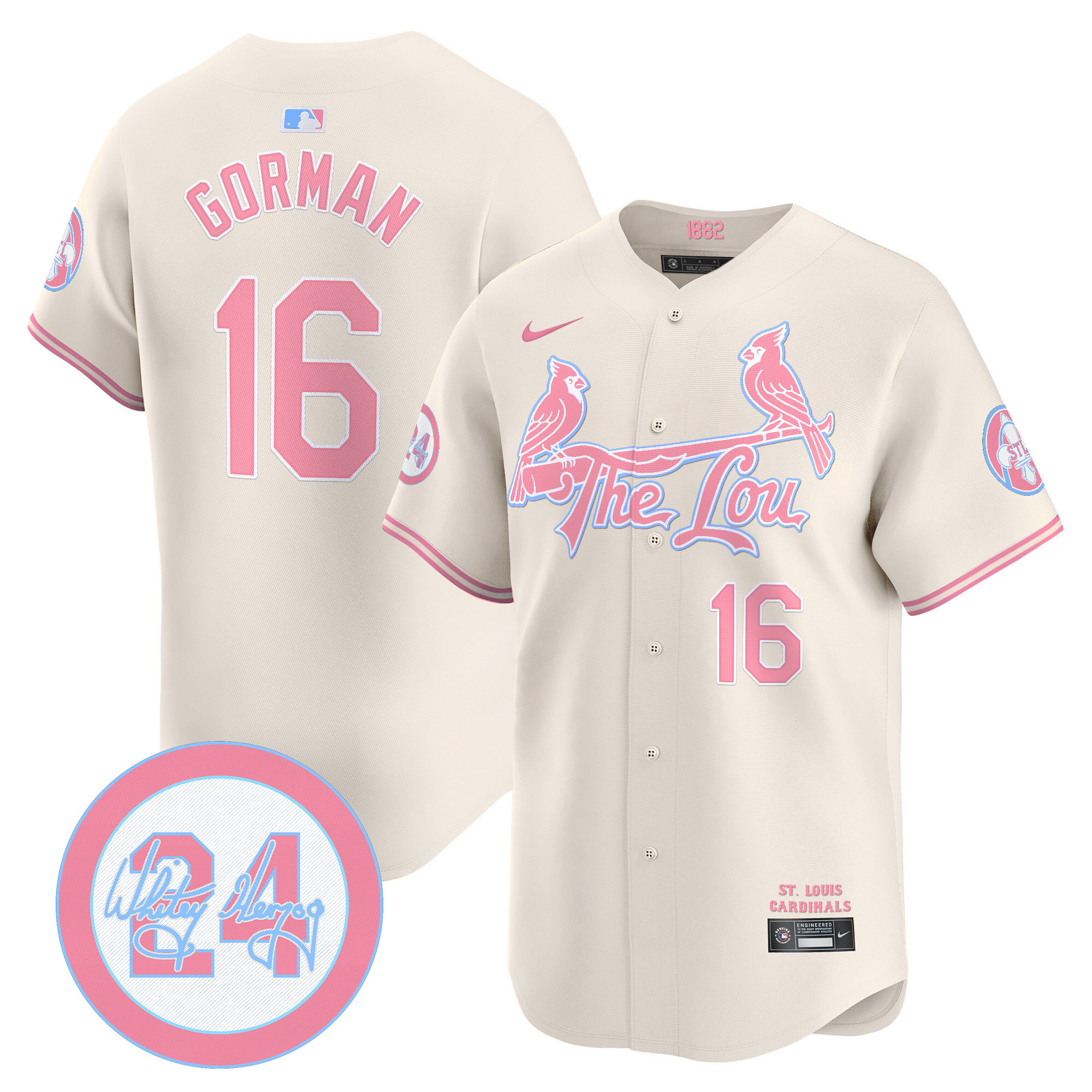 Nolan GormanUnisex St. Louis Cardinals Bubblegum Pink Vapor Premier Limited Cream Jersey - All Stitched