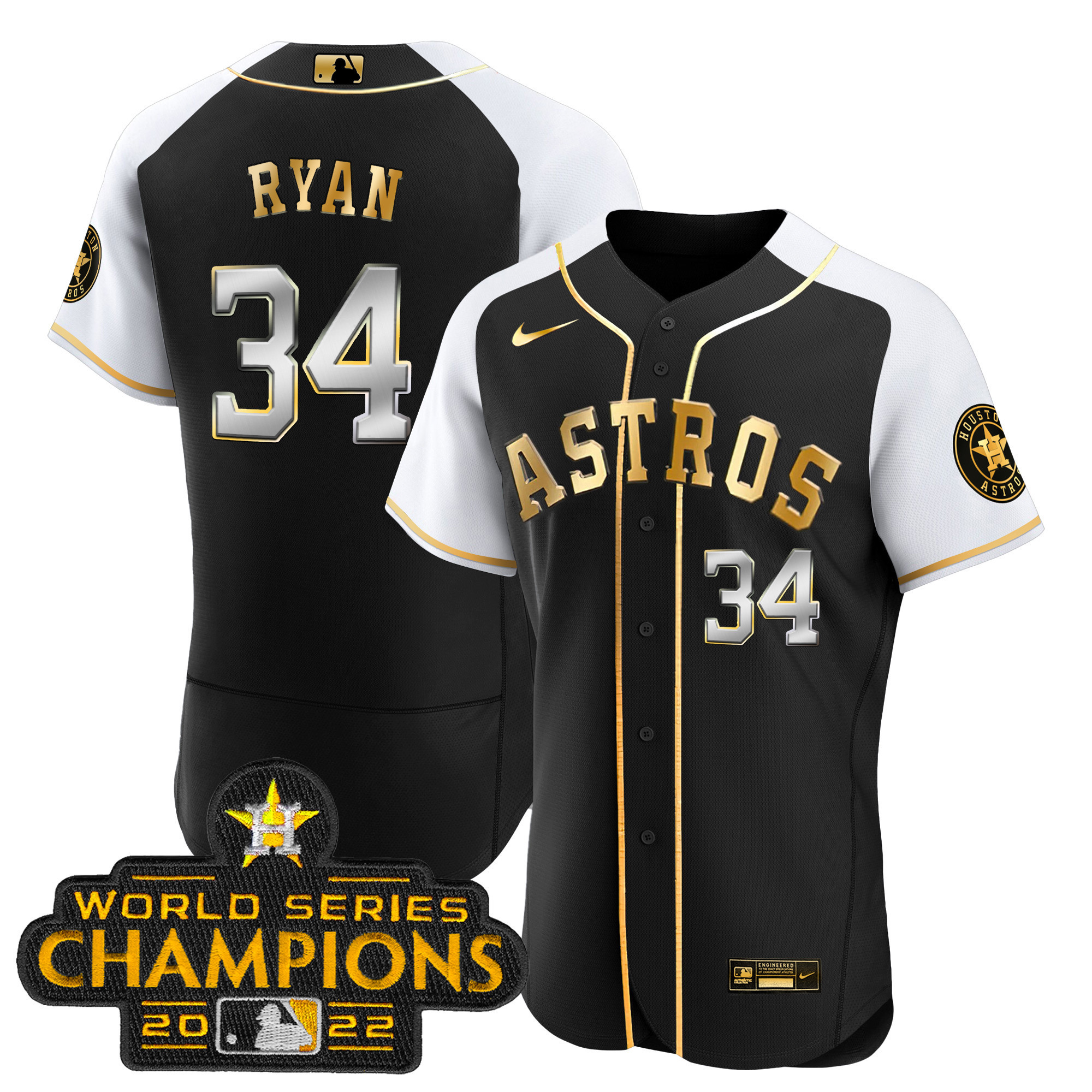 Nolan Ryan Houston Astros 2023 Gold Flex Base Alternate Jersey - All Stitched