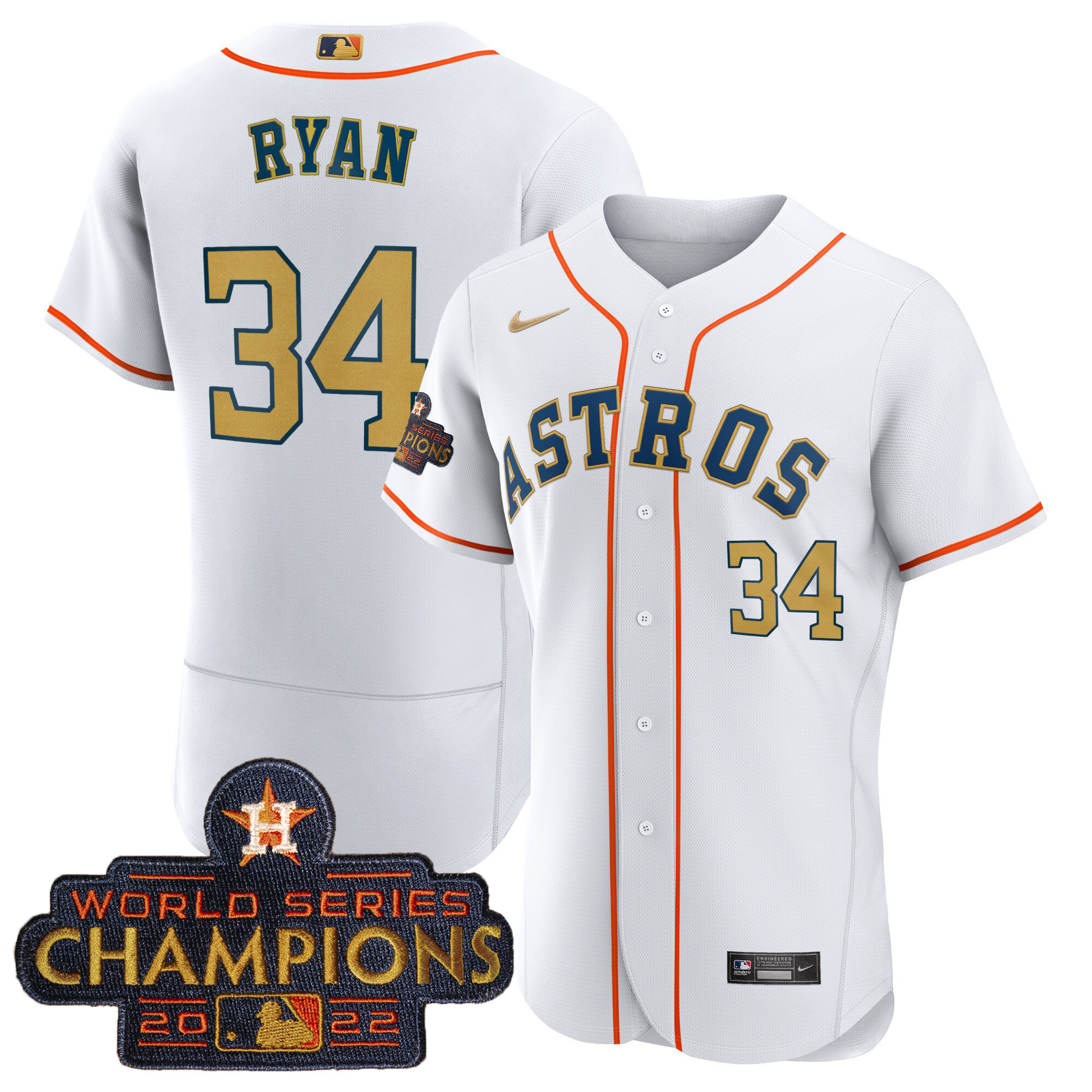 Nolan Ryan Houston Astros 2023 Gold Flex Base Home Gold Jersey - All Stitched