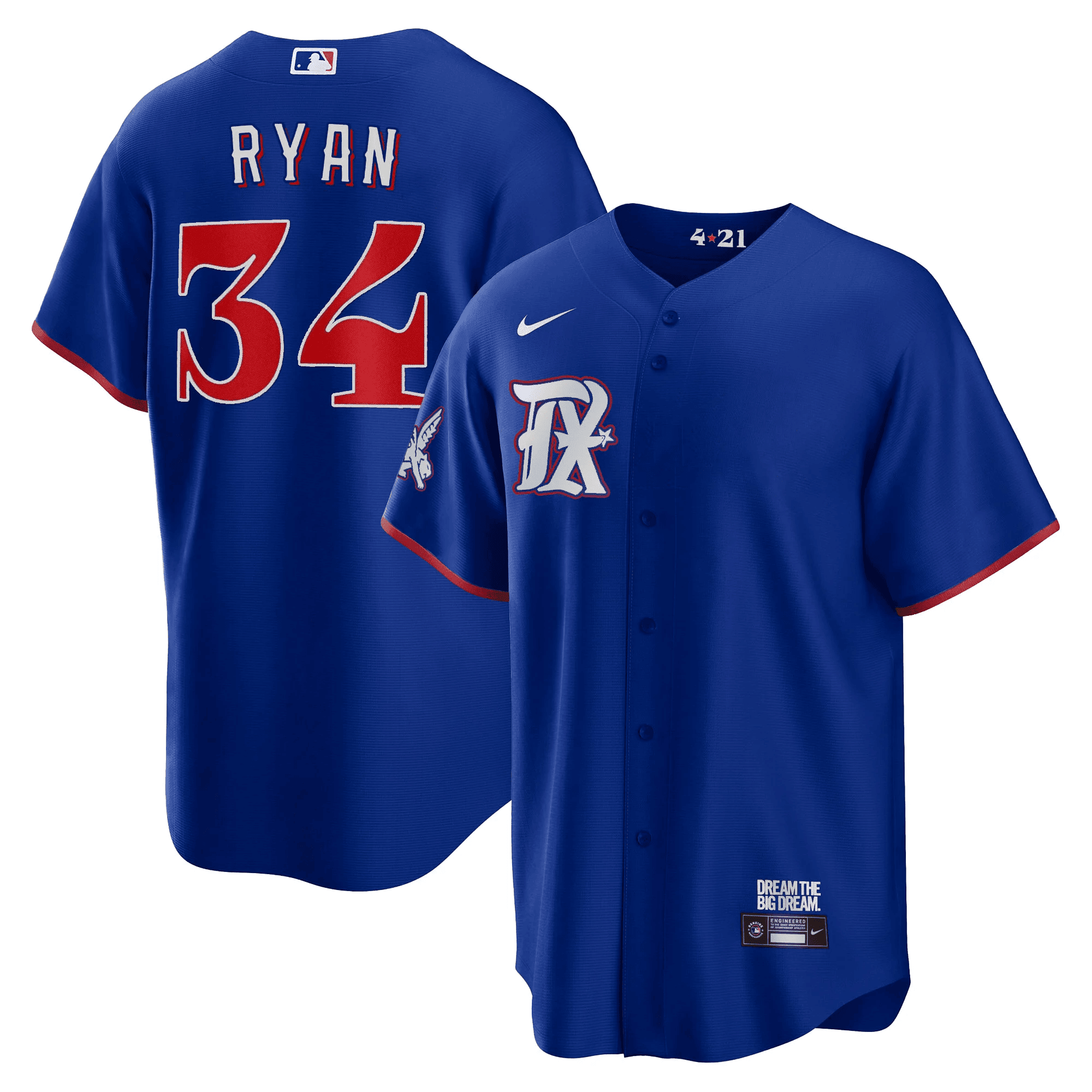 Nolan Ryan Men's Texas Rangers 2023 City Connect Collection V2 Cool Royal Jersey - All Stitched