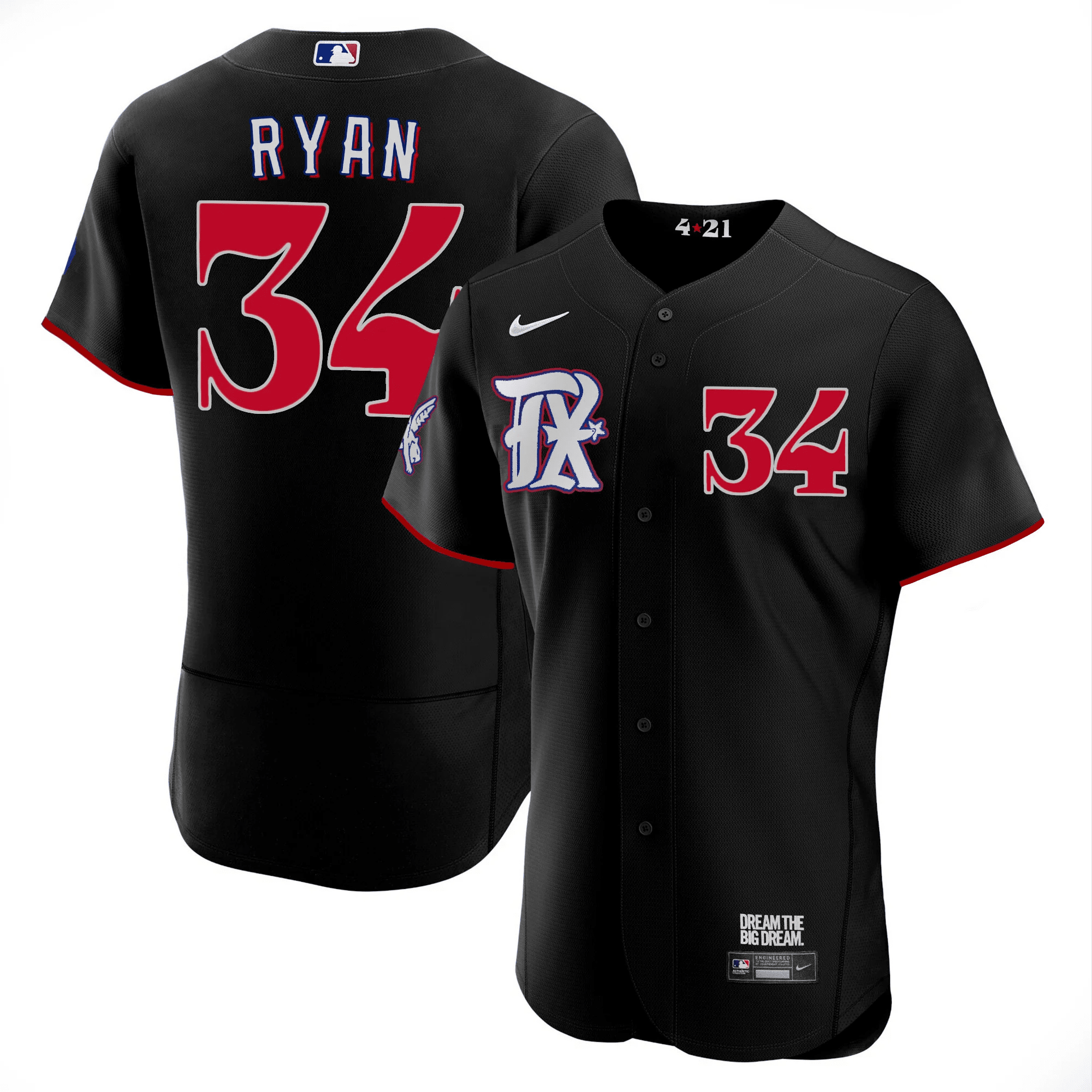 Nolan Ryan Men's Texas Rangers 2023 City Connect Collection V3 Flex Black Jersey - All Stitched