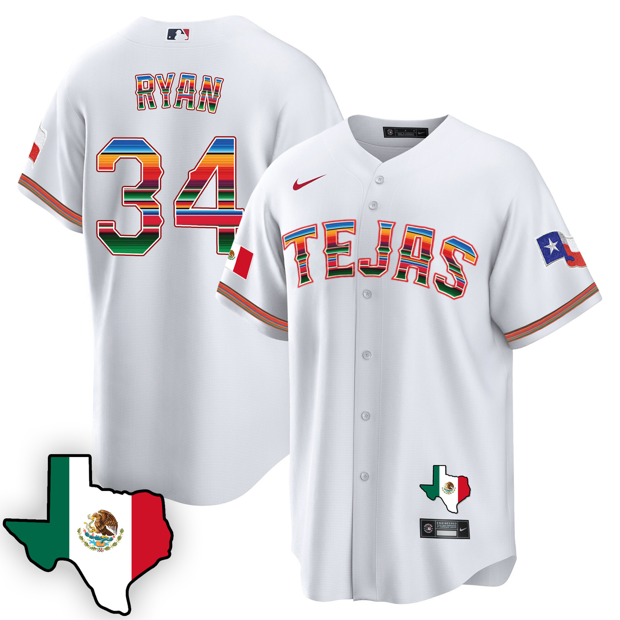 Nolan Ryan Men's Texas Rangers Mexican Cool Base V3 White Jersey - All Stitched