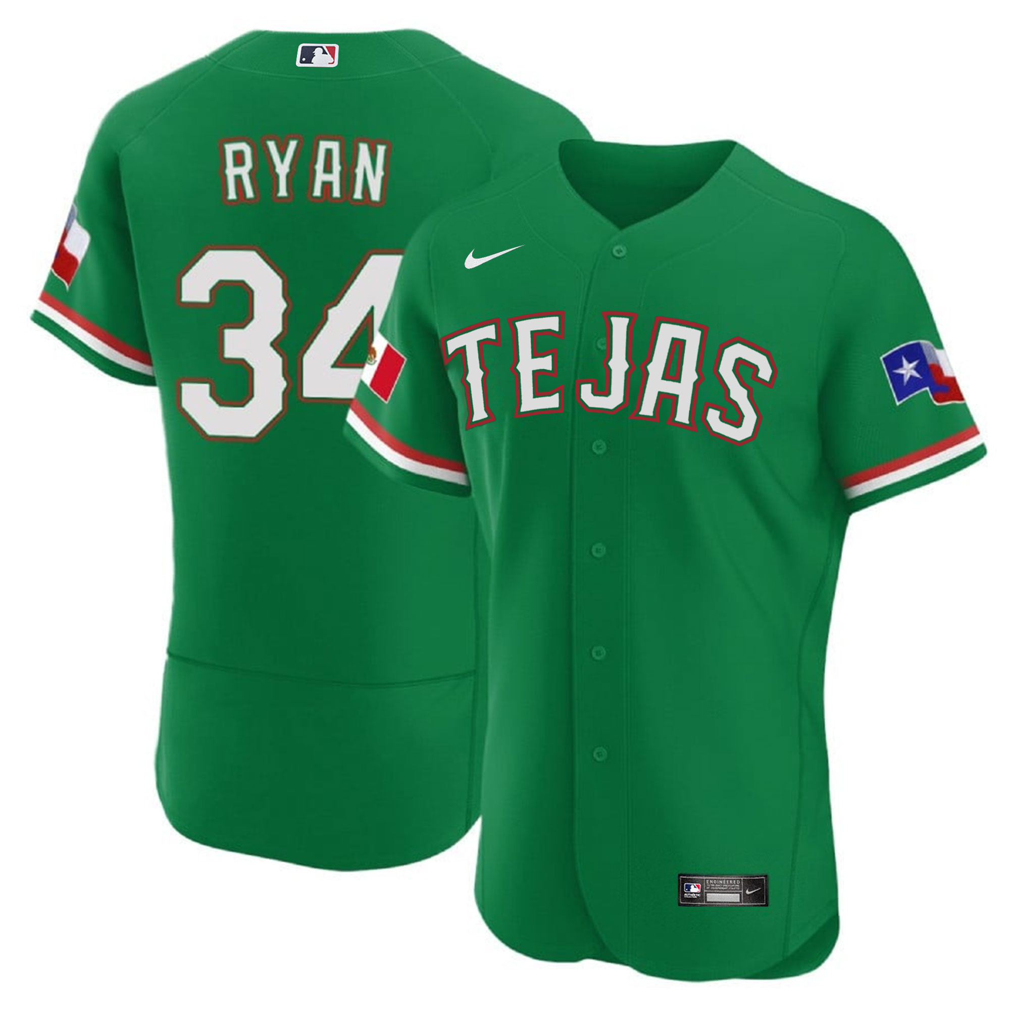Nolan Ryan Men's Texas Rangers Mexican Flex Base Green Jersey - All Stitched
