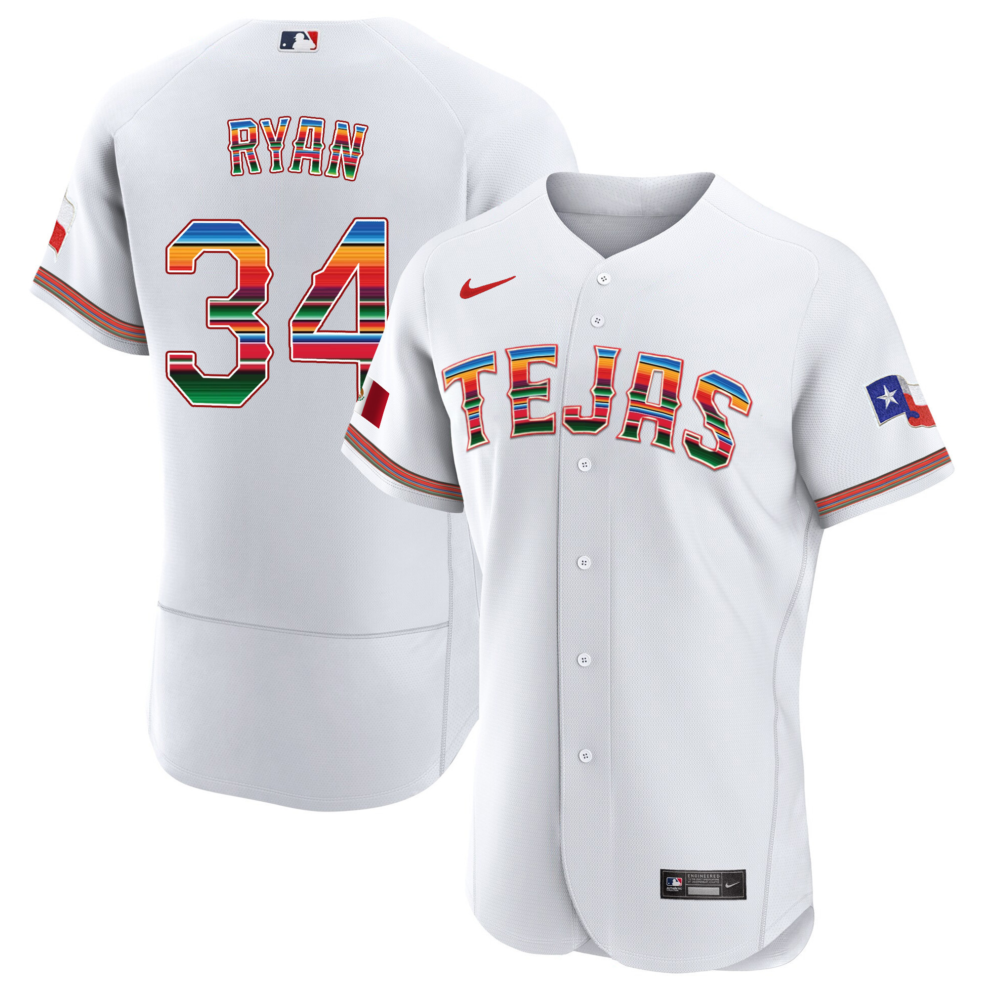 Nolan Ryan Men's Texas Rangers Mexican Flex Base White Jersey - All Stitched