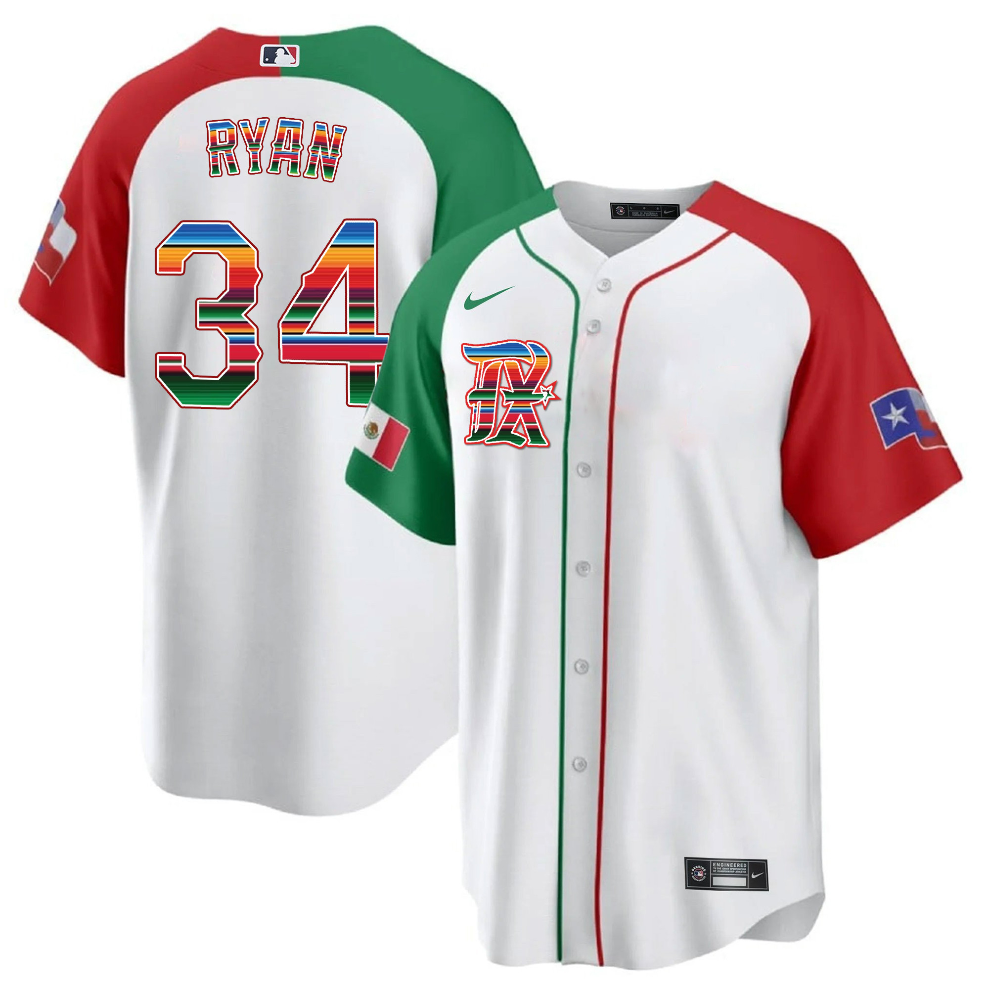 Nolan Ryan Men's Texas Rangers Mexican Heritage Night Cool Base - City Connect Alternate Jersey - All Stitched