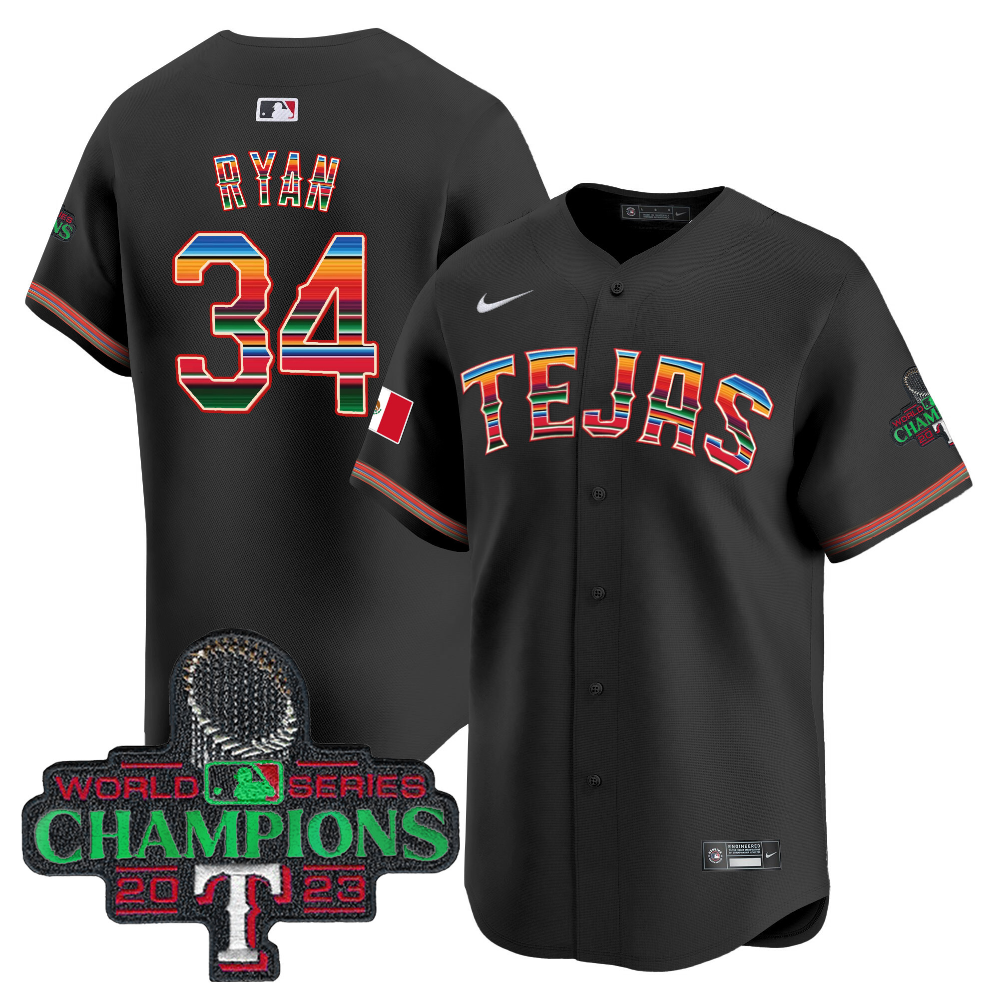 Nolan Ryan Men's Texas Rangers Mexico Champions Patch Vapor Premier Limited Black Jersey - All Stitched