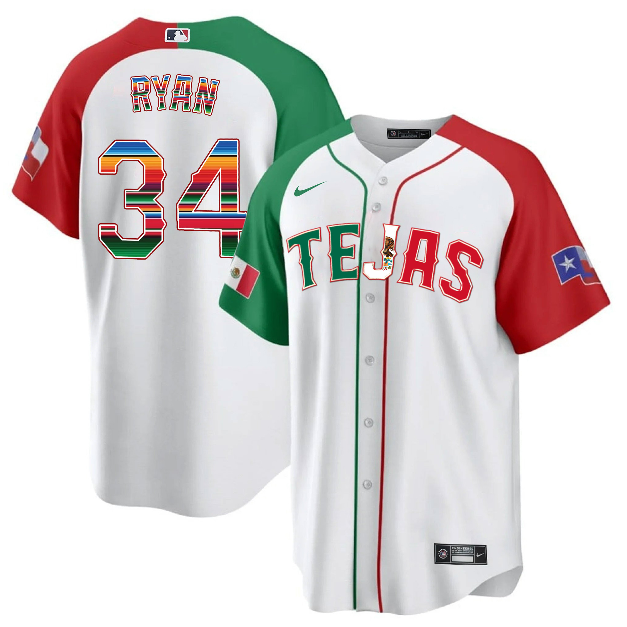 Nolan Ryan Men's Texas Rangers Mexico Flag Alternate Jersey - All Stitched