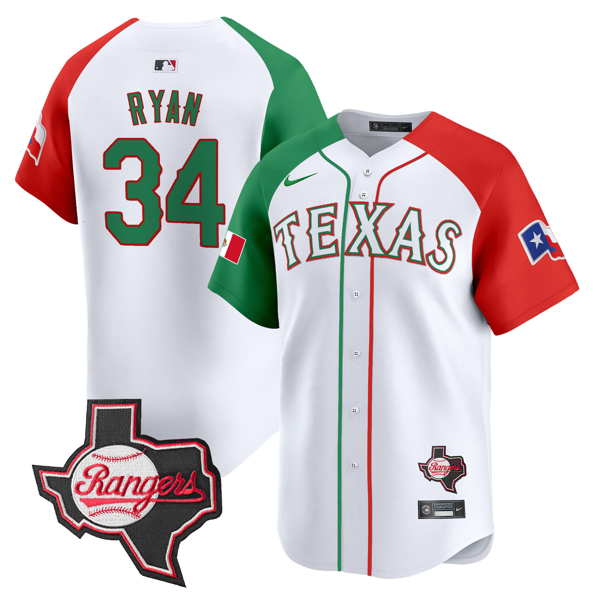 Nolan Ryan Men's Texas Rangers Mexico Texas Patch Vapor Premier Limited Alternate Jersey - All Stitched
