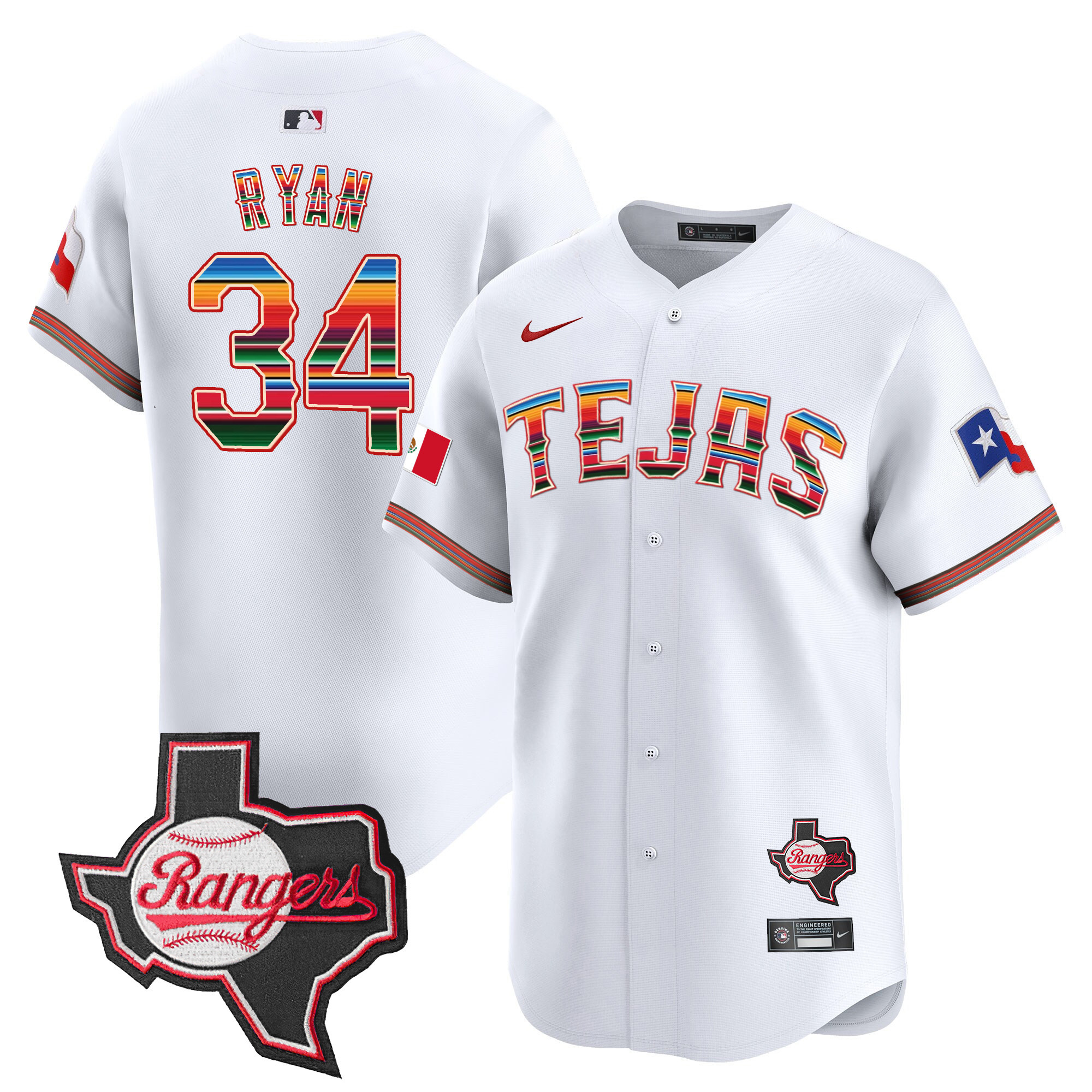 Nolan Ryan Men's Texas Rangers Mexico Texas Patch Vapor Premier Limited White Jersey - All Stitched