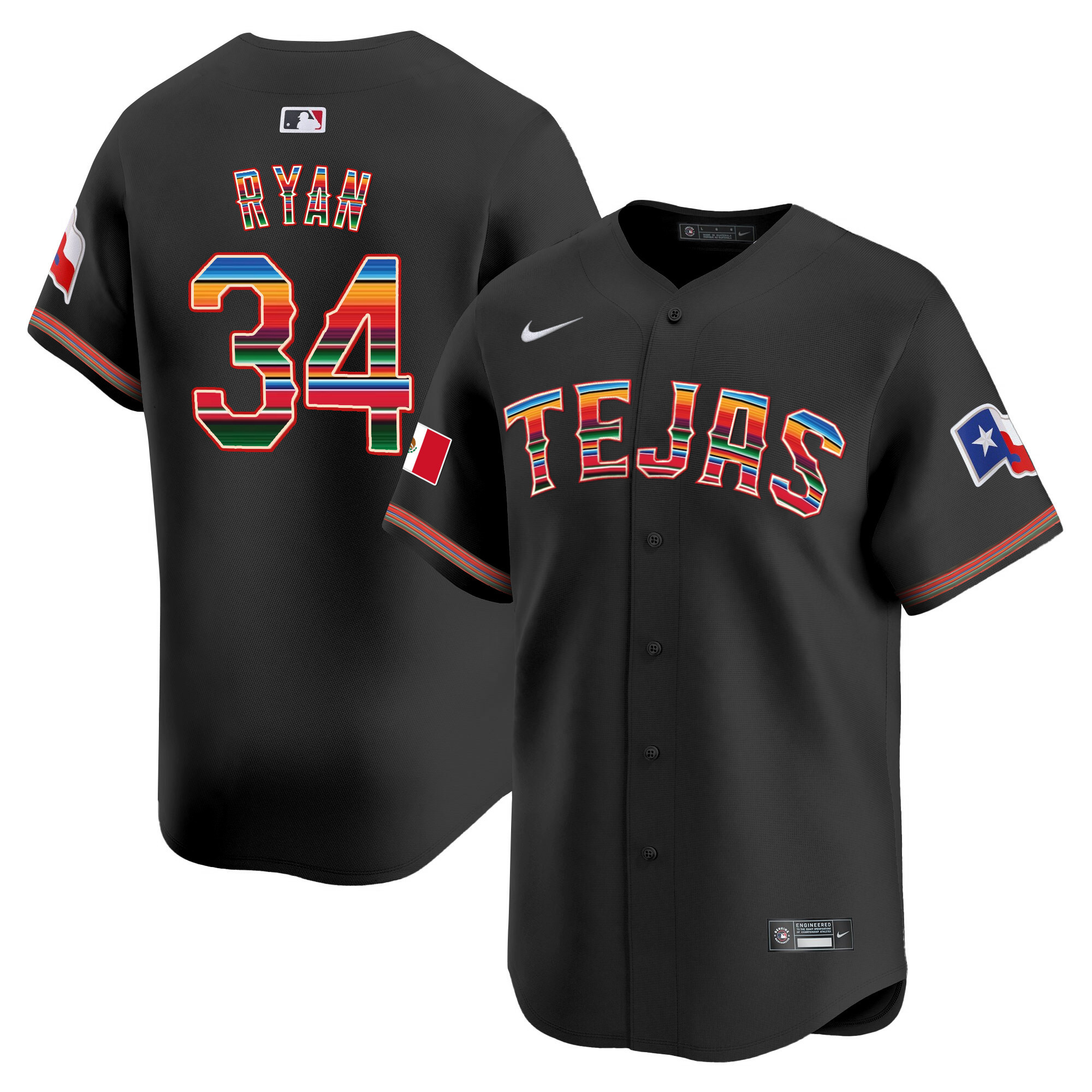 Nolan Ryan Men's Texas Rangers Mexico Vapor Premier Limited V2 Black Jersey - All Stitched