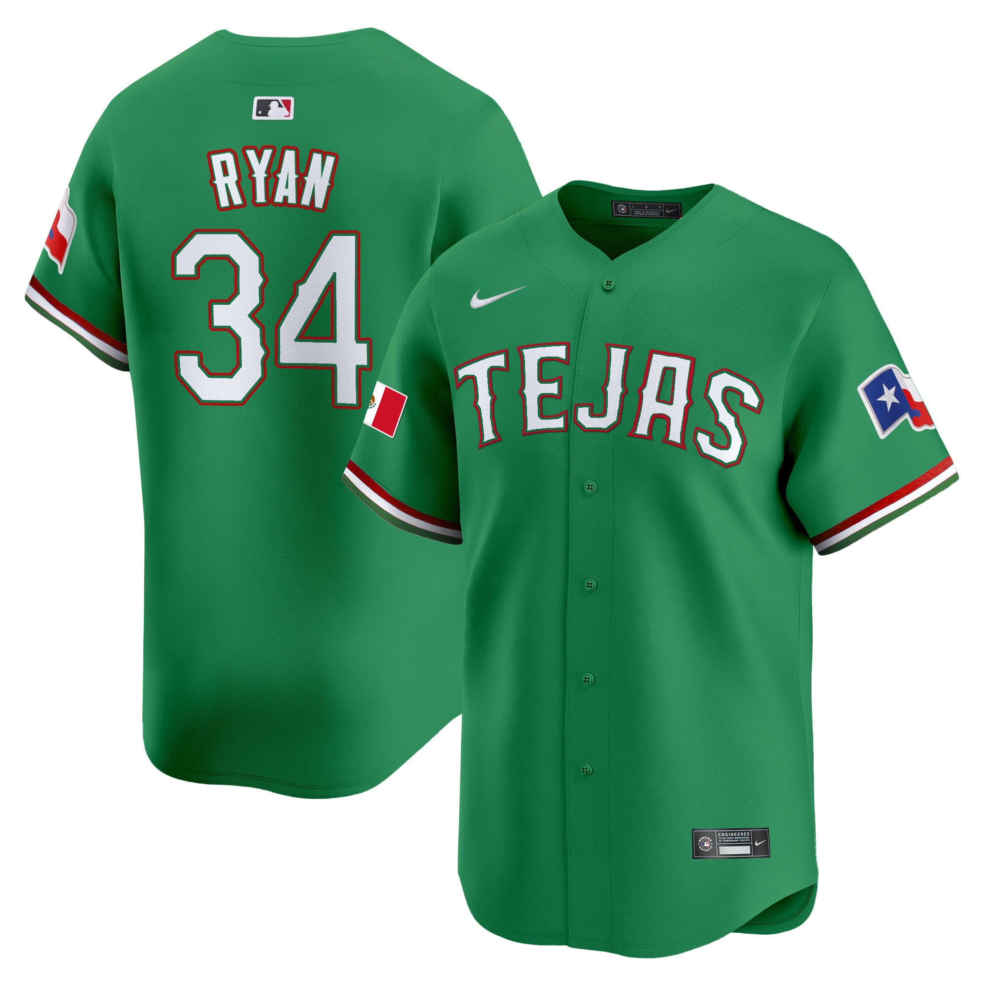 Nolan Ryan Men's Texas Rangers Mexico Vapor Premier Limited V2 Green Jersey - All Stitched
