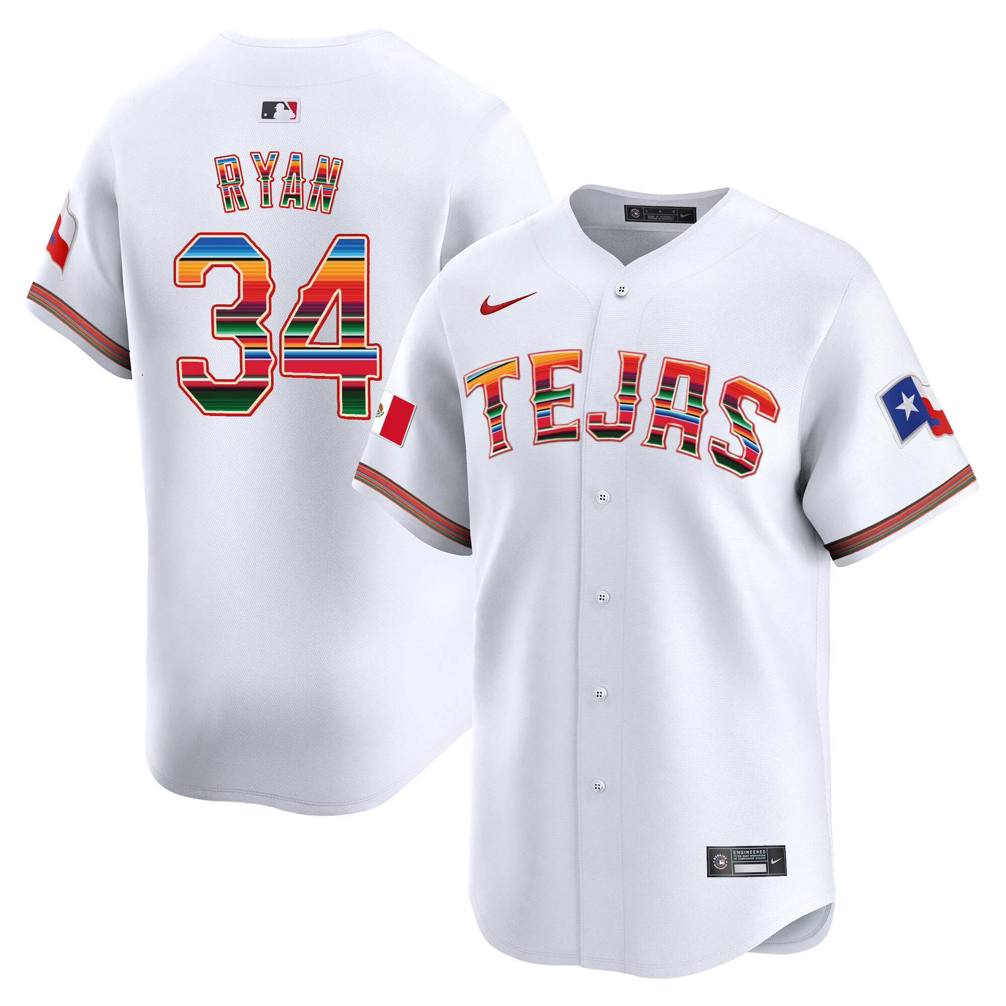 Nolan Ryan Men's Texas Rangers Mexico Vapor Premier Limited V2 White Jersey - All Stitched