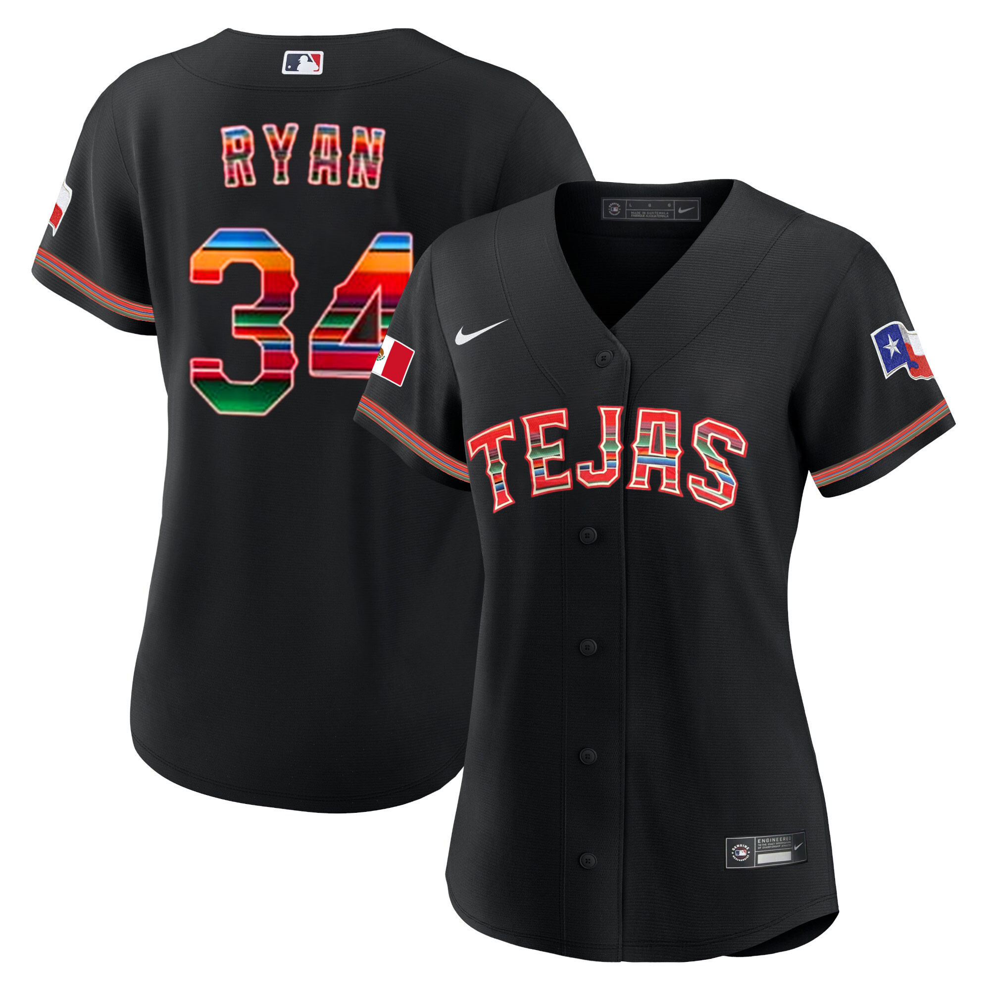 Nolan Ryan Women's Texas Rangers Mexican Black Jersey - All Stitched