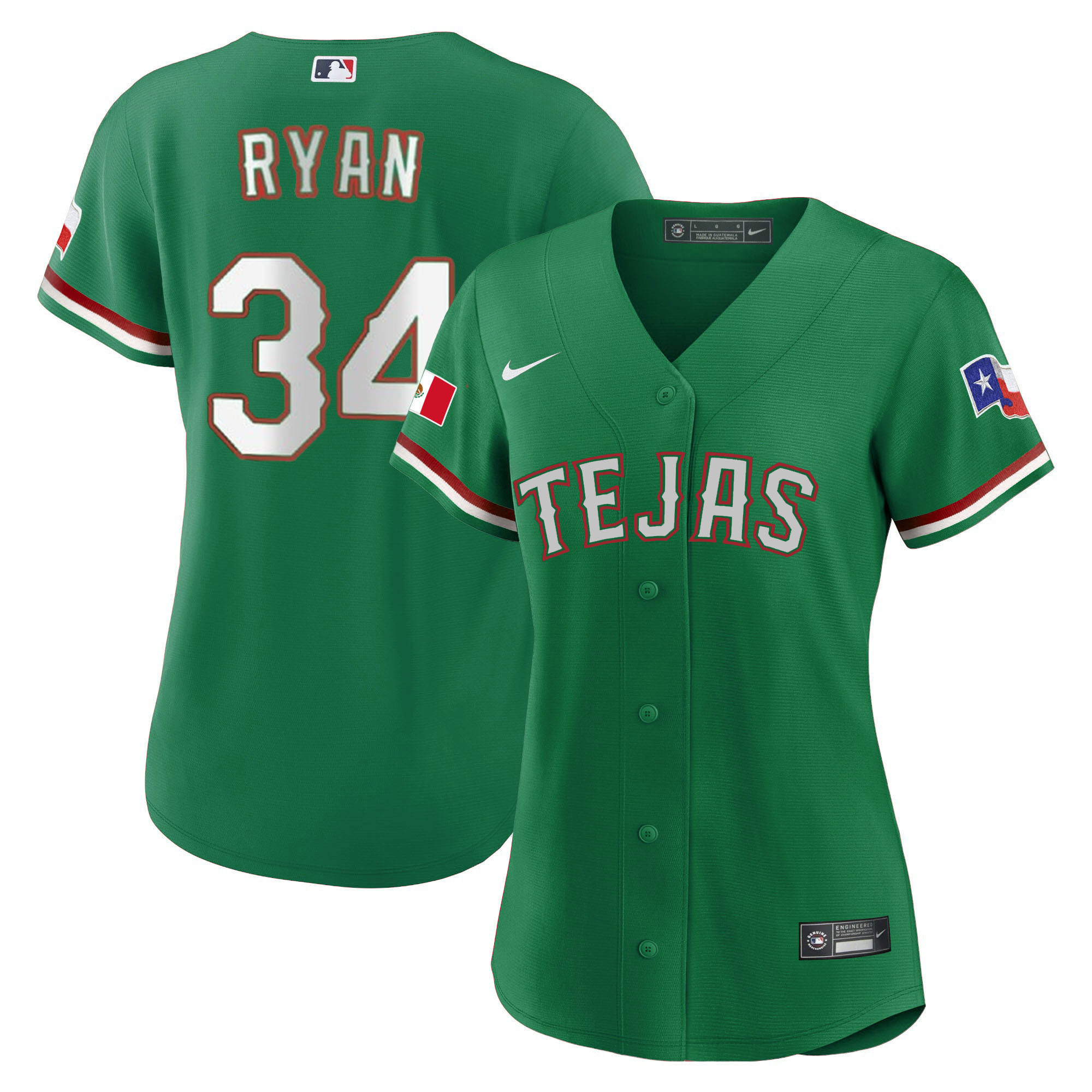 Nolan Ryan Women's Texas Rangers Mexican Green Jersey - All Stitched