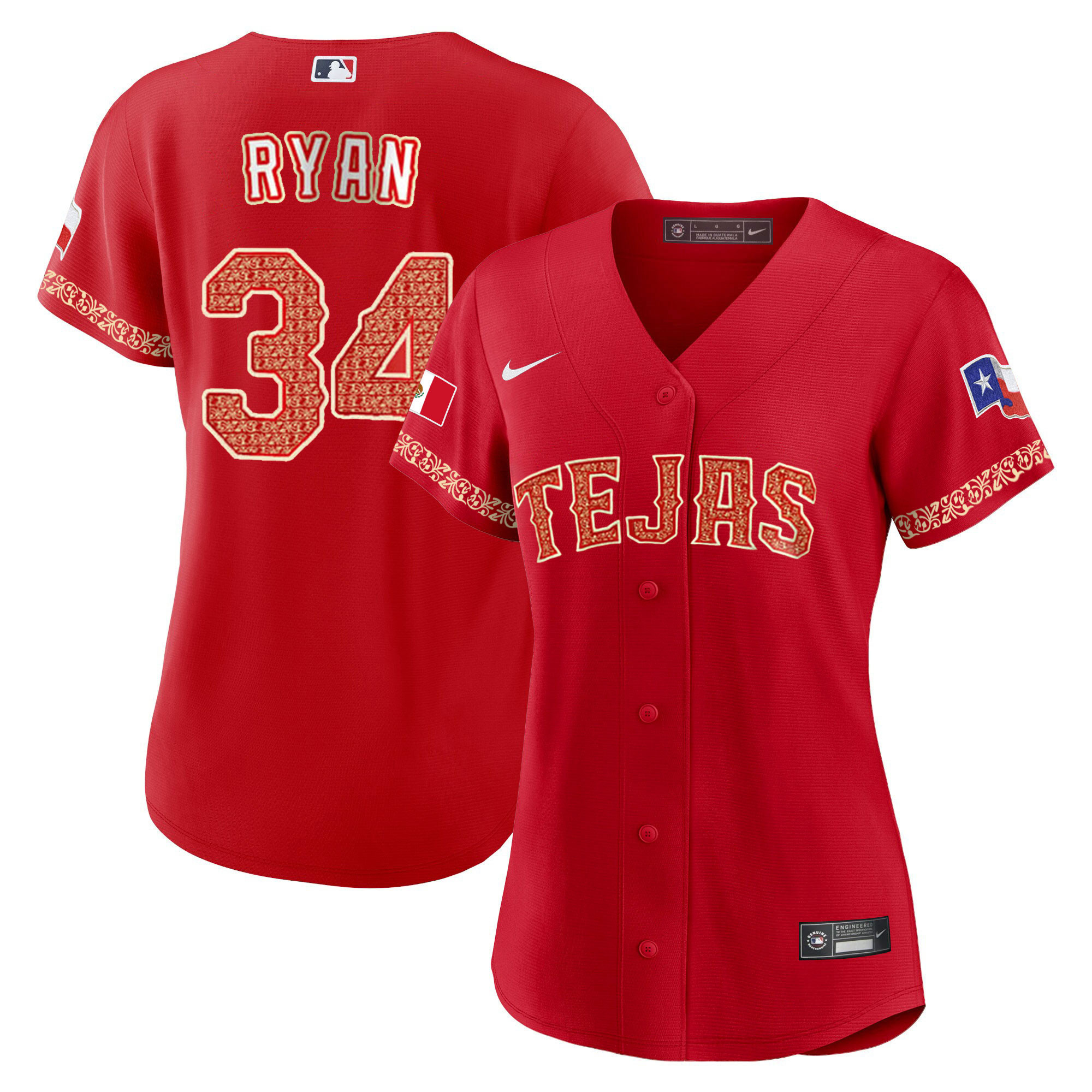 Nolan Ryan Women's Texas Rangers Mexican Red Jersey - All Stitched