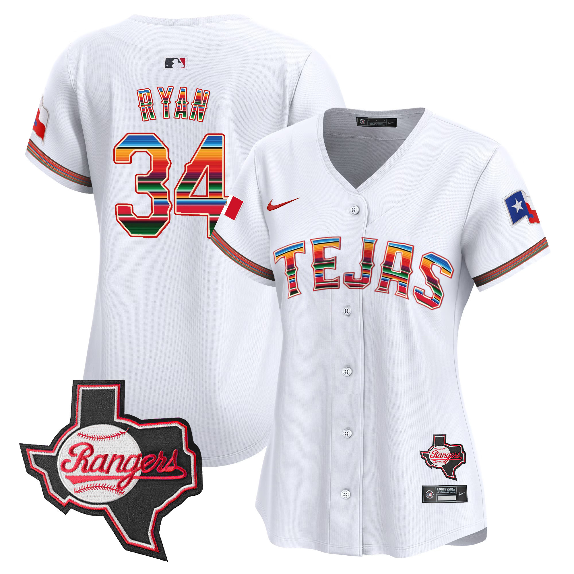 Nolan Ryan Women's Texas Rangers Mexico Texas Patch Vapor Premier Limited White Jersey - All Stitched