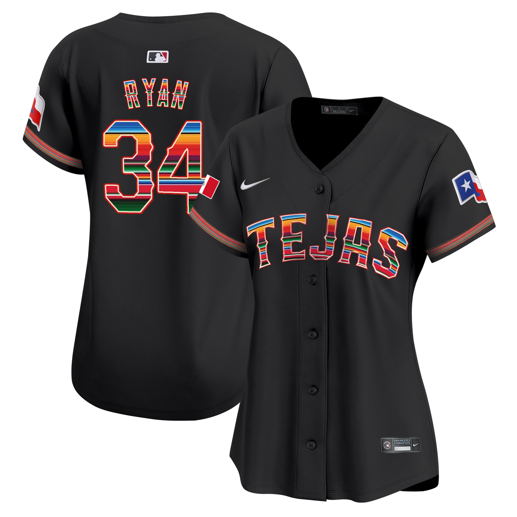 Nolan Ryan Women's Texas Rangers Mexico Vapor Premier Limited Black Jersey - All Stitched