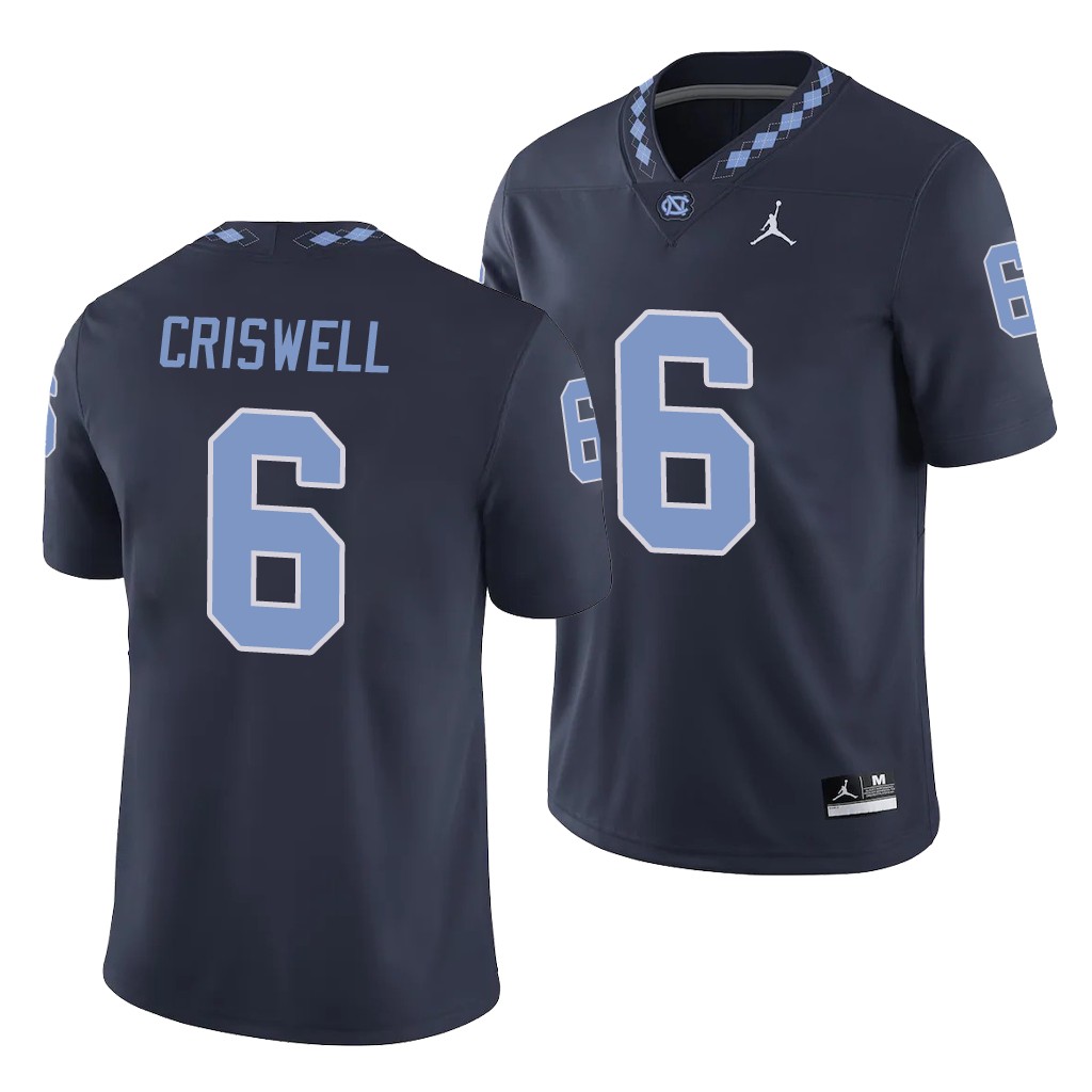 North Carolina Tar Heels Jacolby Criswell Navy College Men's Game Jersey
