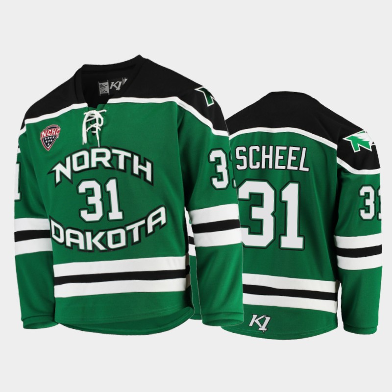 North Dakota Fighting Hawks Adam Scheel #31 Green College Jersey