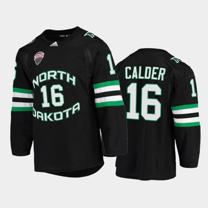 North Dakota Fighting Hawks Ashton Calder #16 College Black NCHC Jersey 2022