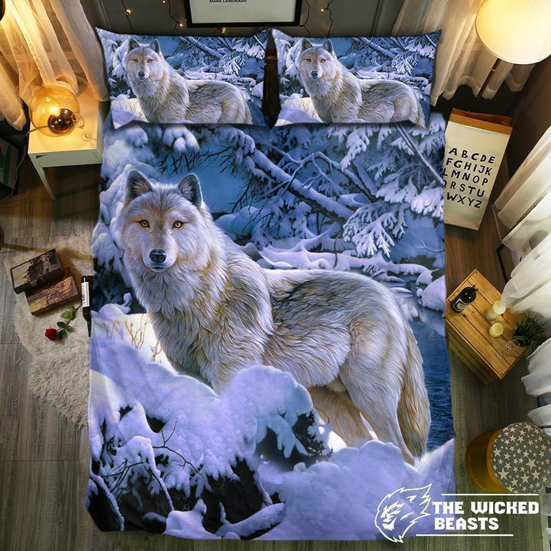 Now White Wolf 3D Customized Duvet Cover Bedding Set