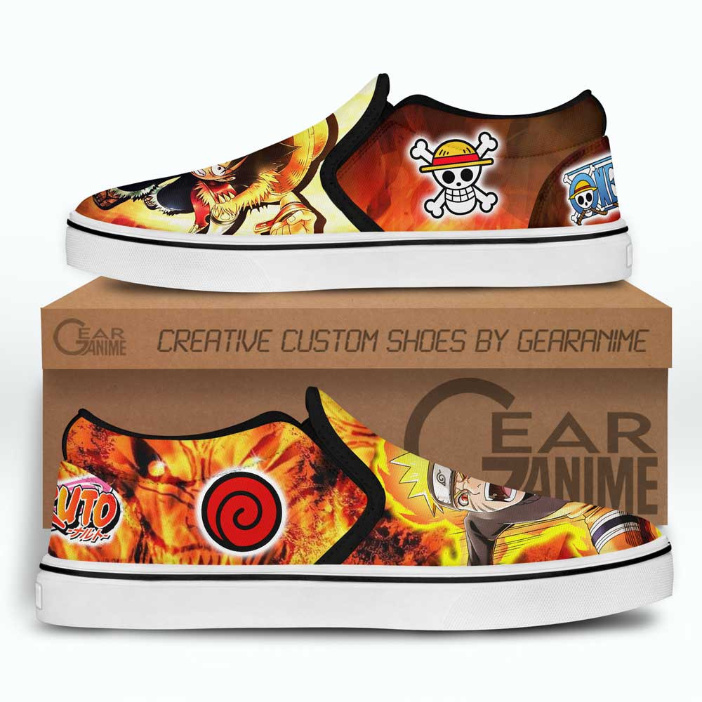 Nrt Uzumaki and Luffy Slip-On Shoes Canvas Custom Anime Shoes Otaku Gift Ideas