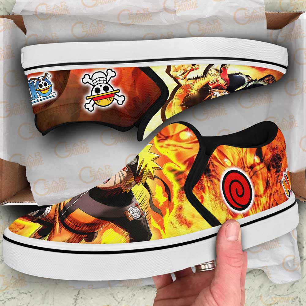 Nrt Uzumaki and Luffy Slip-On Shoes Canvas Custom Anime Shoes Otaku Gift Ideas