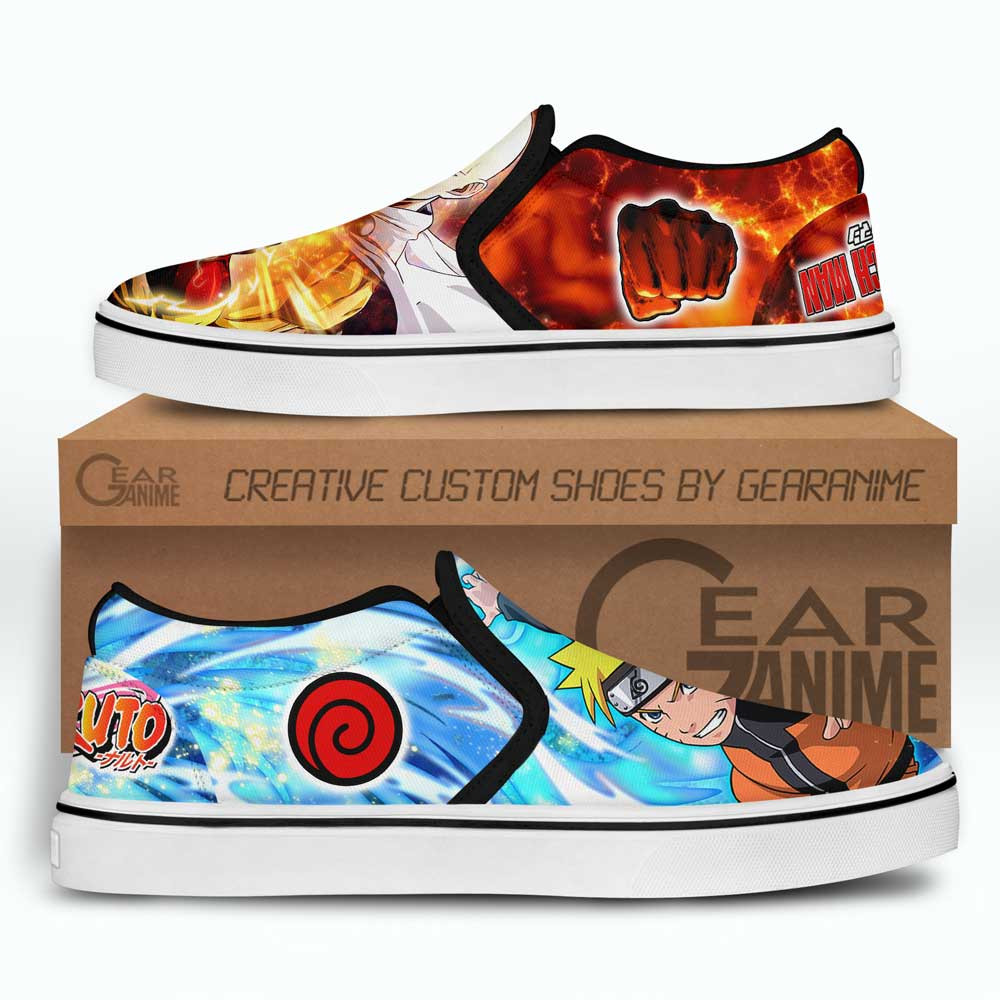 Nrt Uzumaki and Saitama Slip-On Shoes Canvas Custom Anime Shoes Otaku Gift Ideas